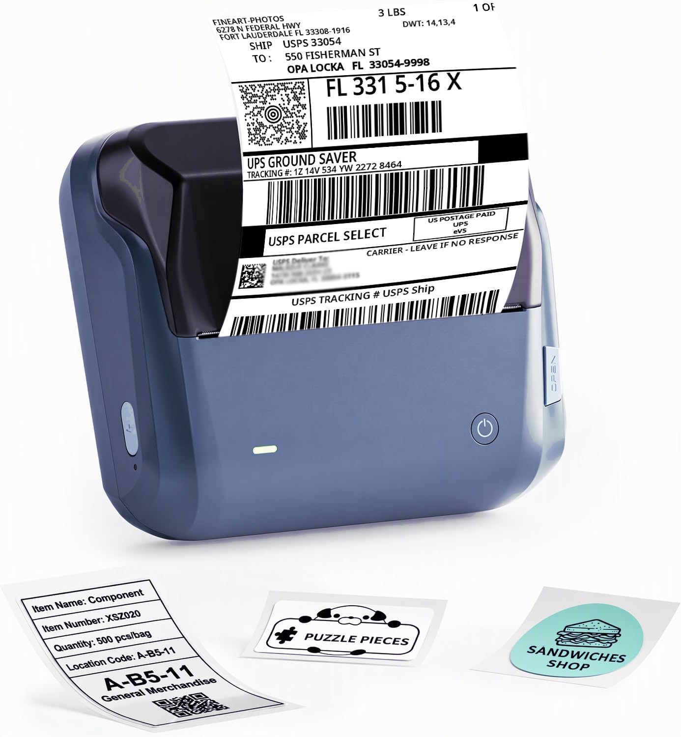 Portable Thermal Bluetooth Label Printer w/Enclosed Roll Labels - 4"x4" Labels