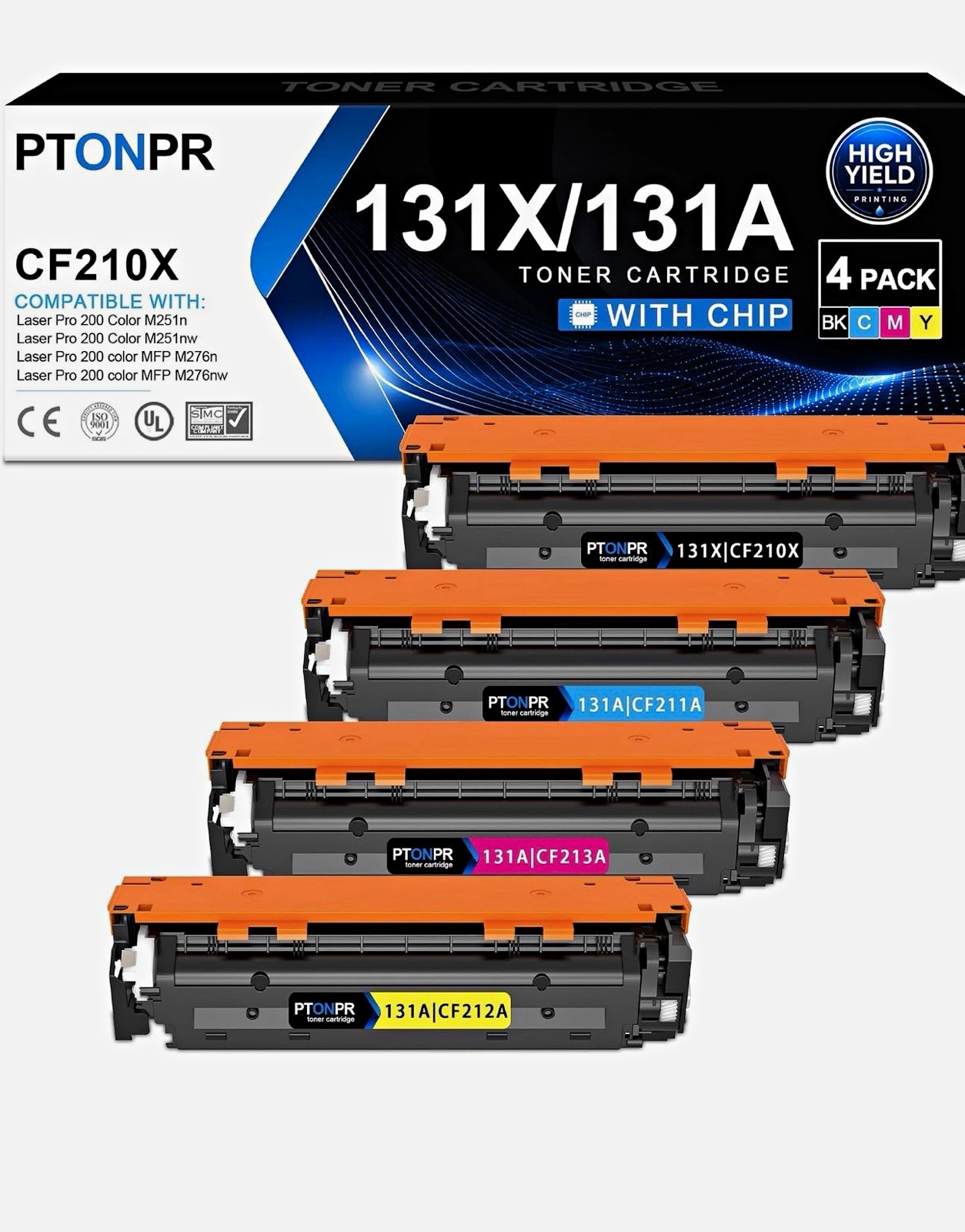 PTONPR 131X/131A CF210X Compatible Laser Toner 4-Pack CMYK for HP M251n