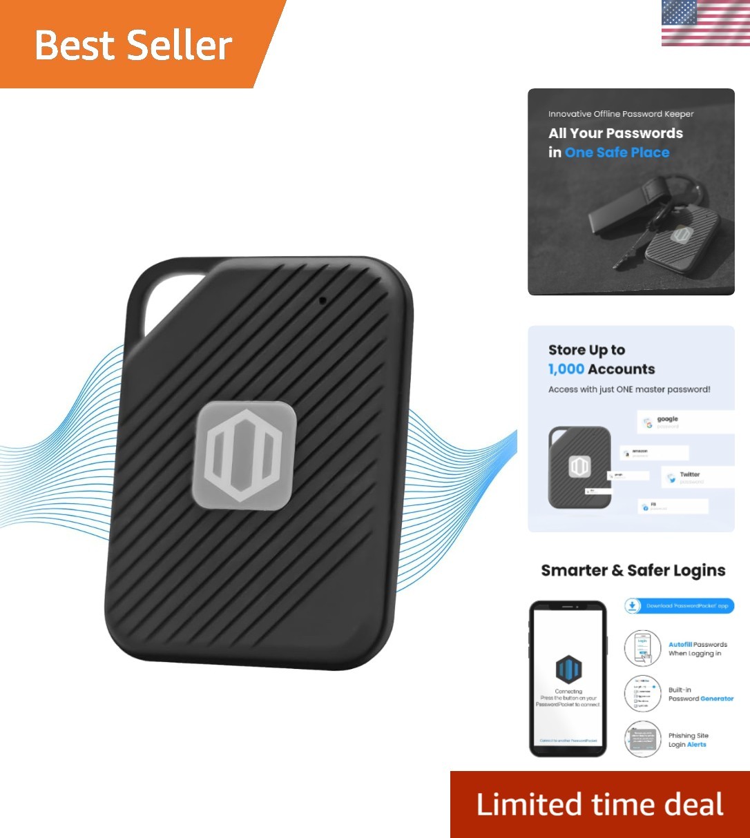 Offline Password Keeper – Secure Bluetooth Drive with Autofill, Store 1,000 C...