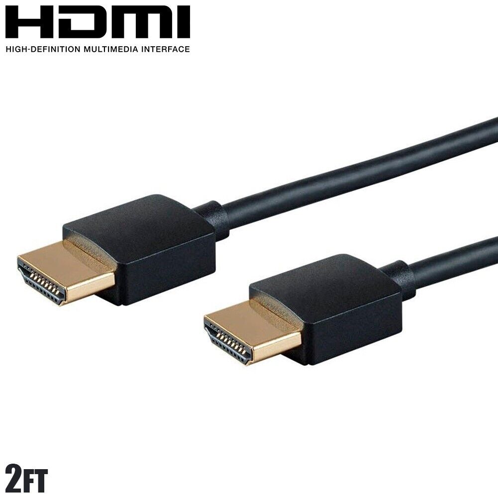 2ft HDMI Cable Cord Slim 4K 60Hz UHDTV 1080p 18Gbps HDR 3D HD TV Ethernet 36AWG
