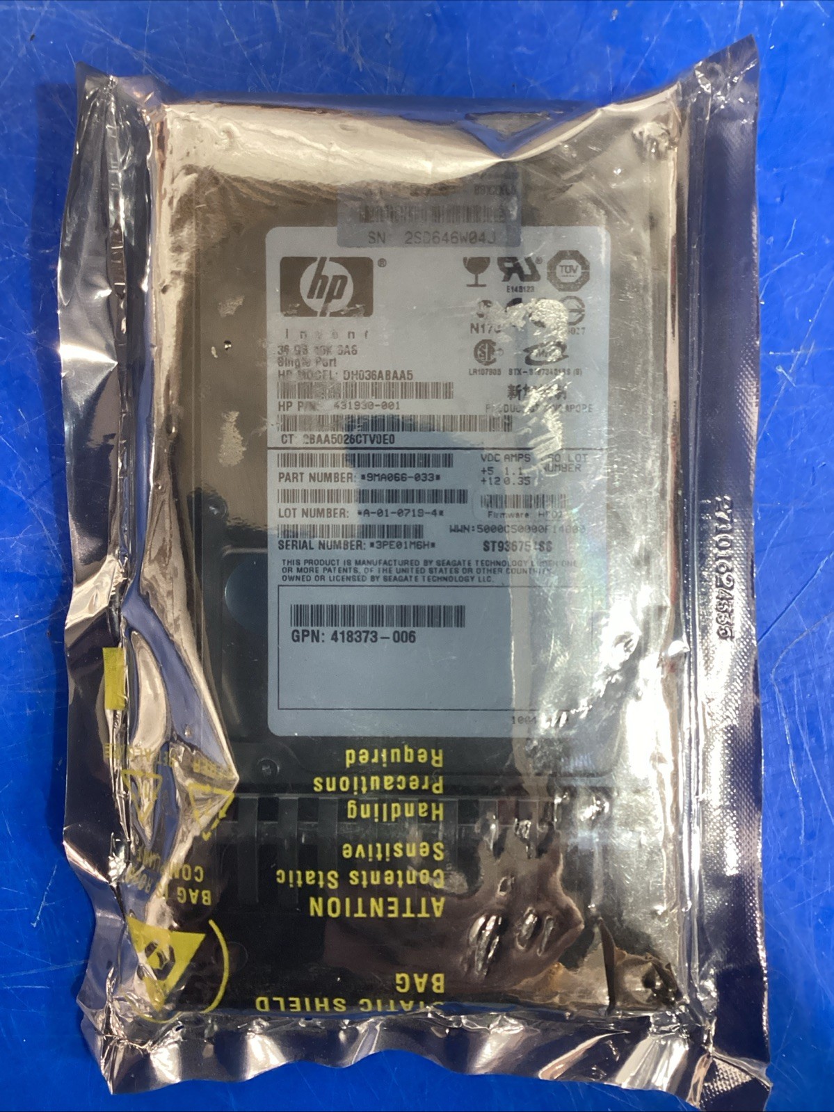 HP DH036ABAA5 431930-001 36GB 15K 2.5" SP SAS HARD DRIVE 9MA066-033
