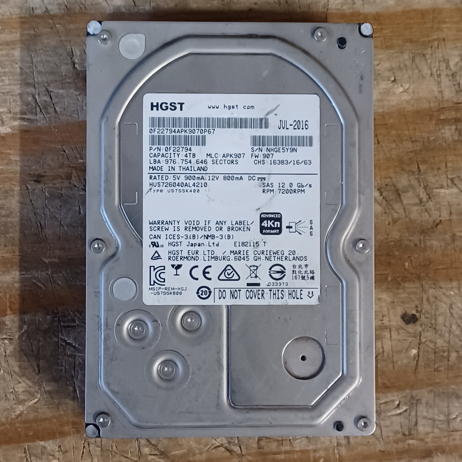 HGST Ultrastar 7K6000 4TB SAS 12Gb/s 7.2K LFF 4Kn HDD HUS726040AL4210