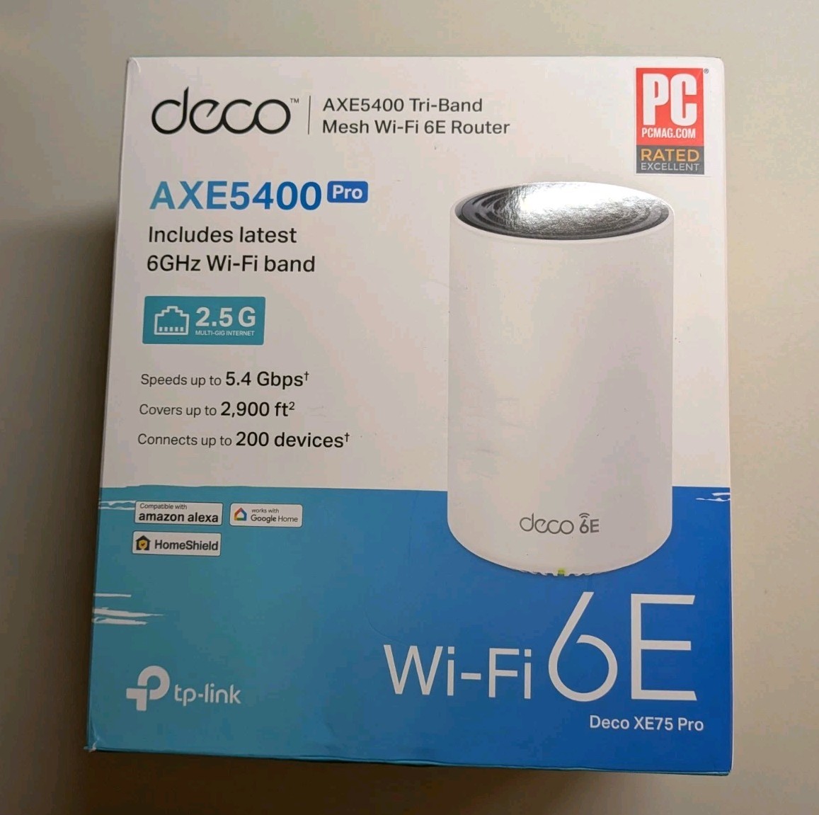 1-pack TP-Link Deco XE75 Pro AXE5400 Tri-Band Mesh Wi-Fi 6E Router, White