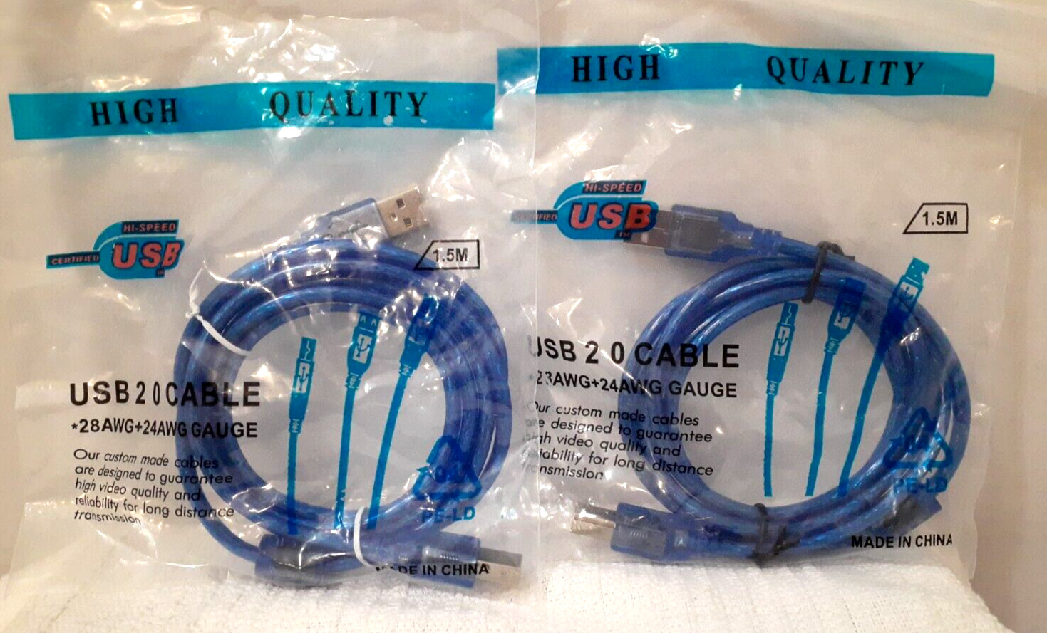 Lot of 2 5FT 1.5m USB 2.0 A to B Male M/M Printer Print High Speed Cable Cord