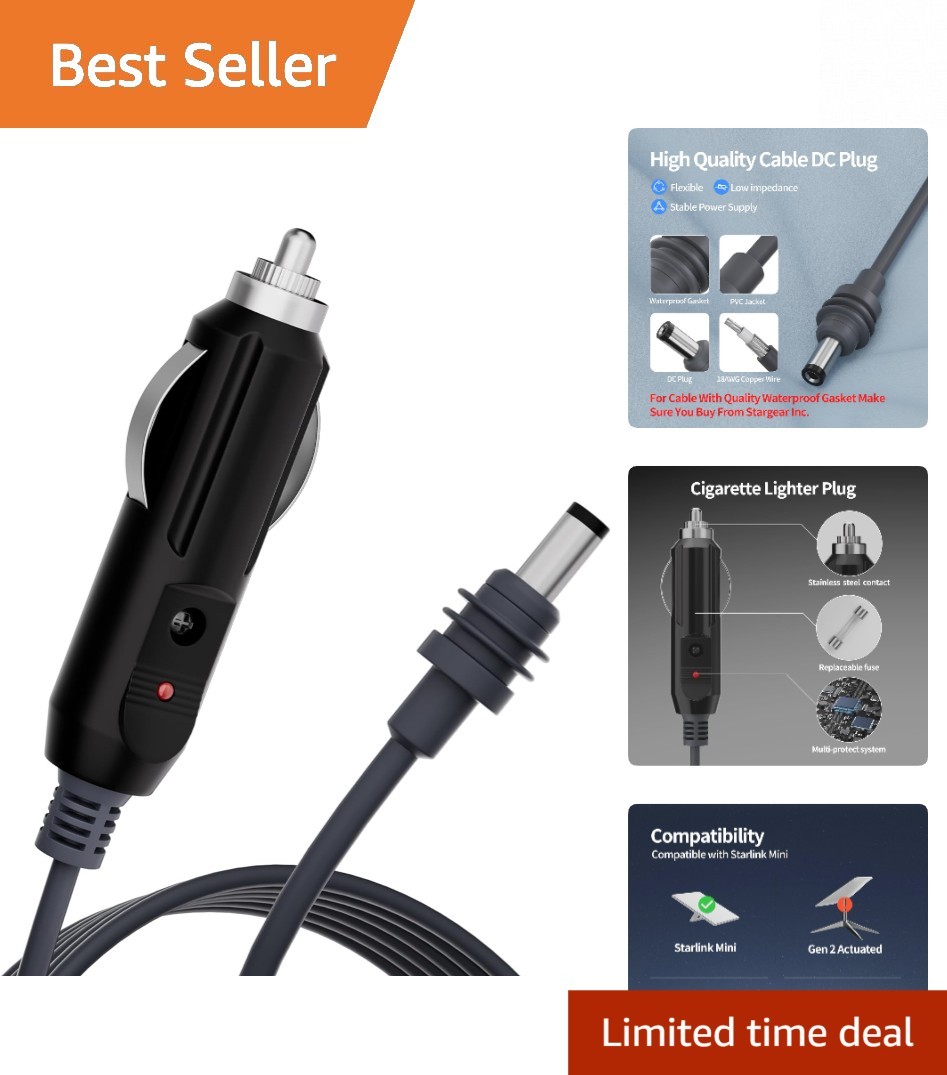 Portable Starlink Mini DC Power Cable for 12V-24V Vehicles - Plug and Play