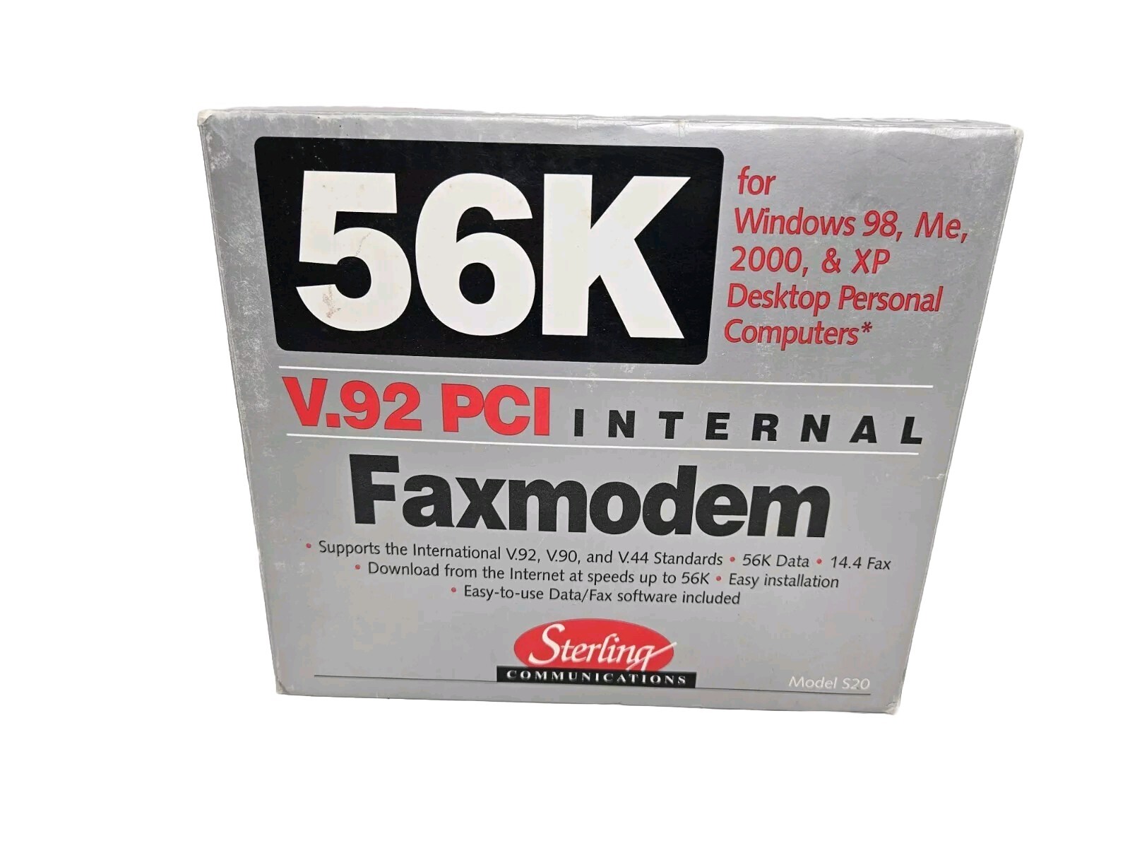 56k V.92 PCI INTERNAL FAX MODEM / Sterling communications/ Model S20 / NOS