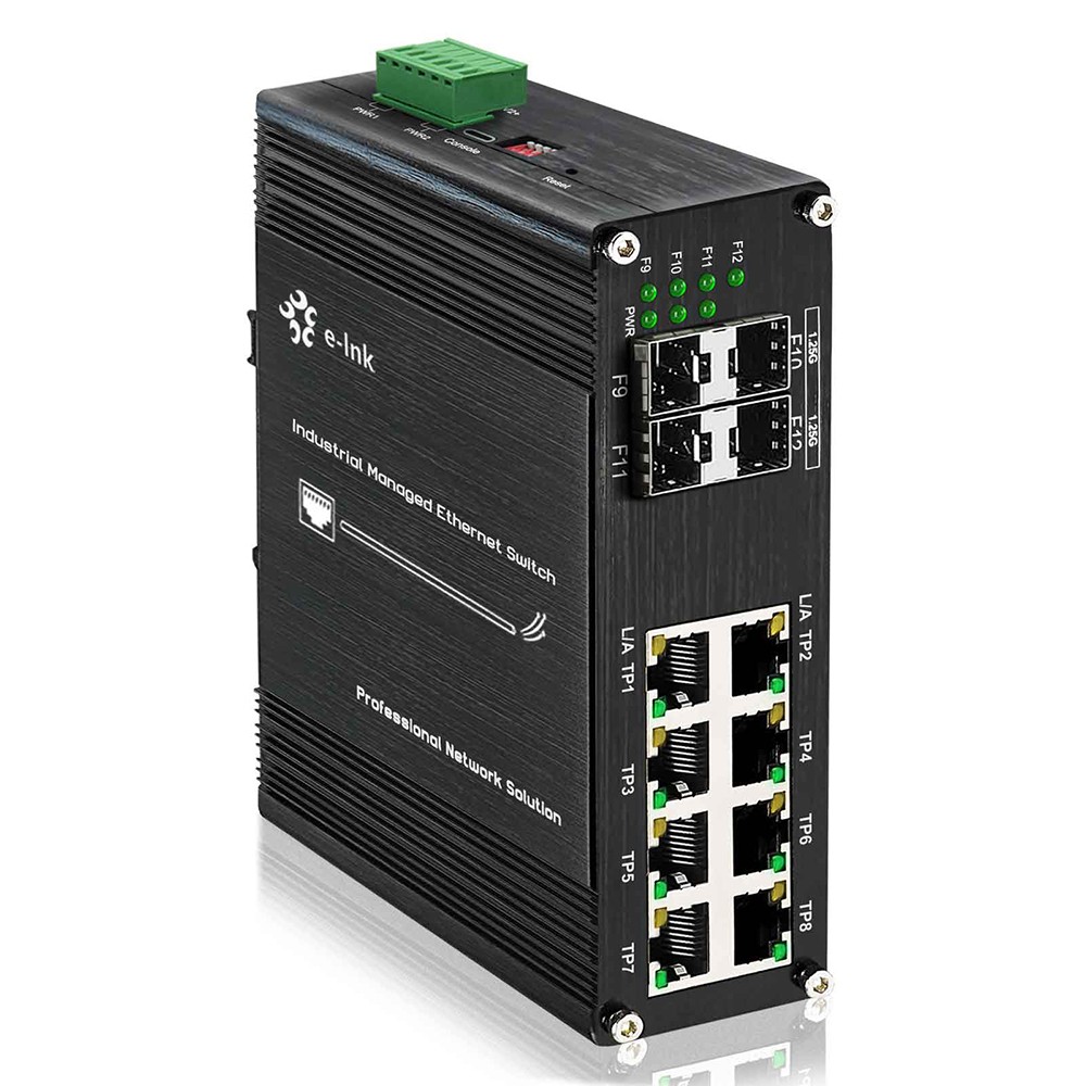 Industrial Gigabit 8-Port Ethernet 4 SFP Fiber Switch for IP Camera Wireless APs