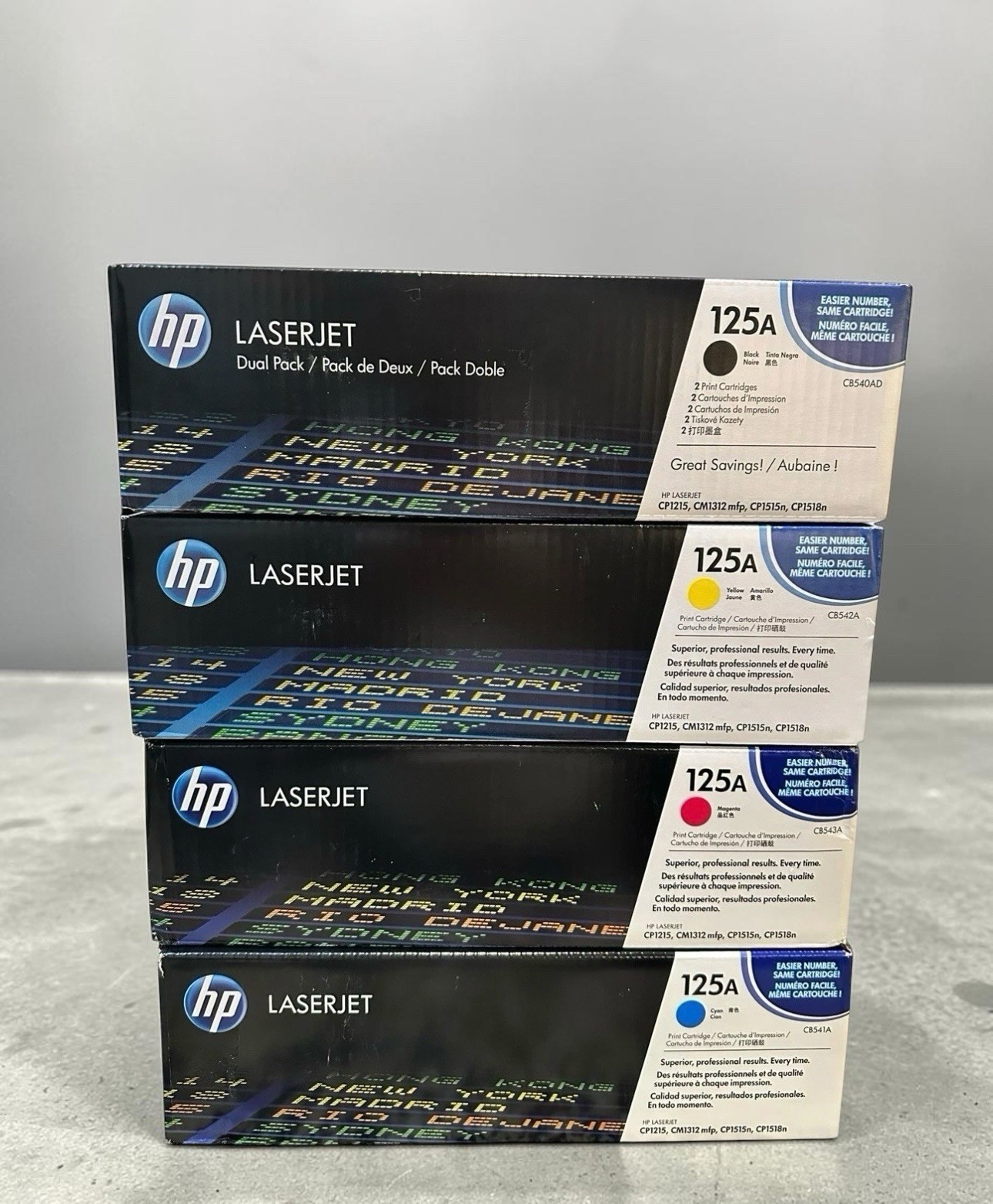 5 Pack Set Genuine HP 125A Toner OEM CB540AD CB541A CB542A CB543A *Box Wear* NOS