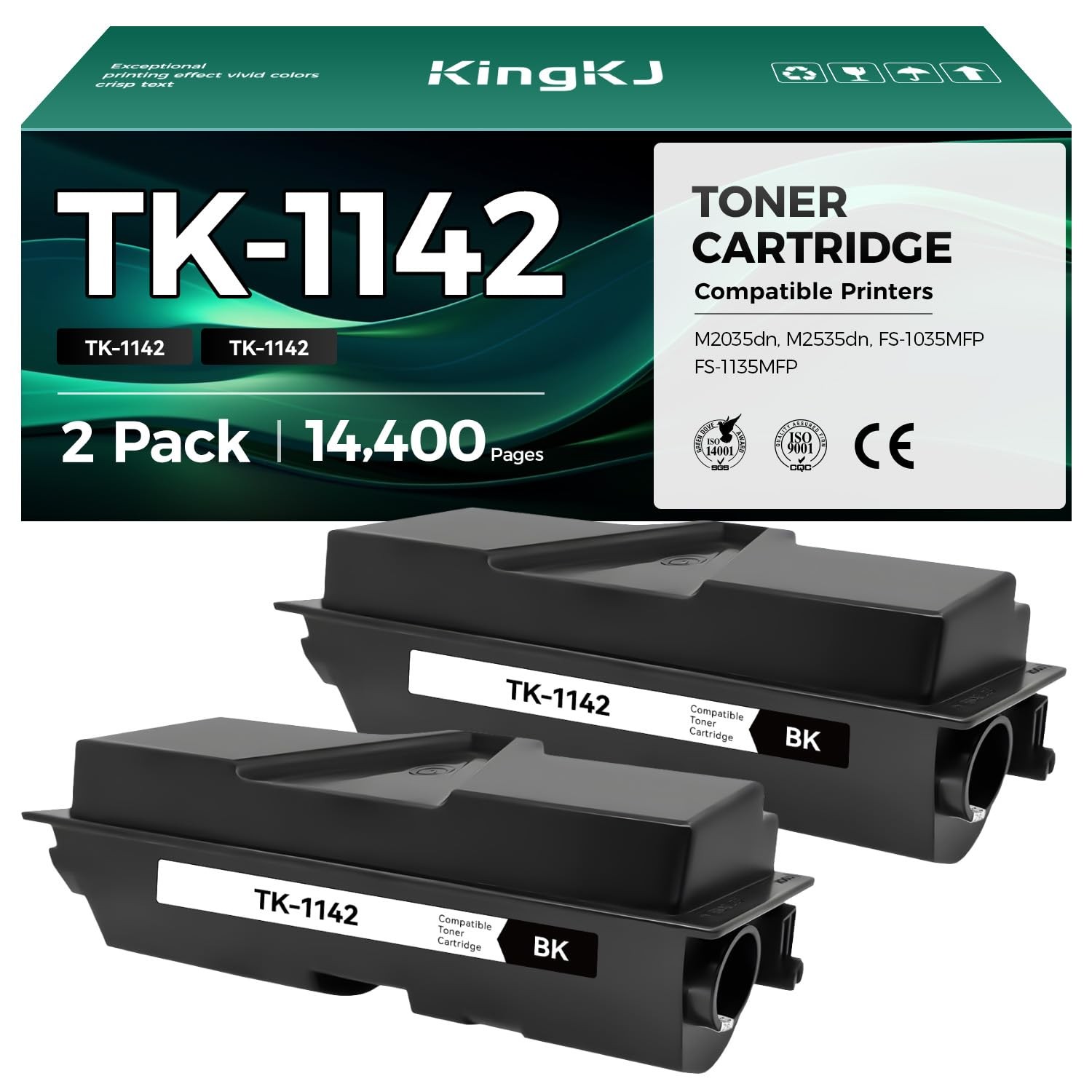 TK1142 Toner Cartridge Black 2-Pack High Yield With Chip Replacement for Kyocera