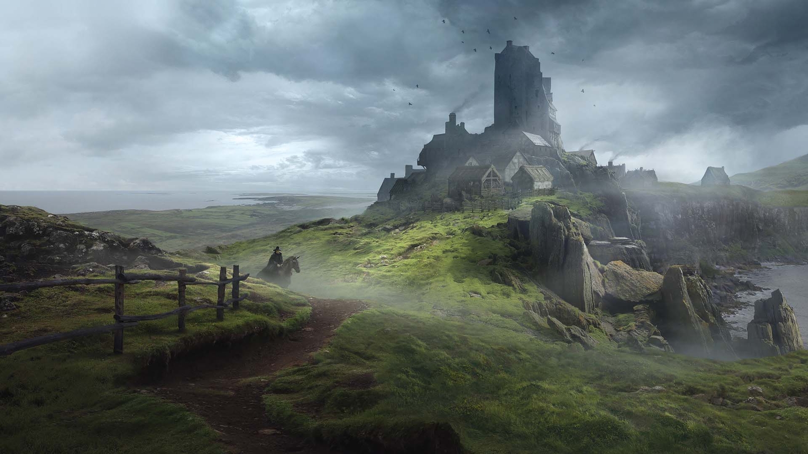 Landscape  fantasy art england guillem h Custom Gaming Mat Desk