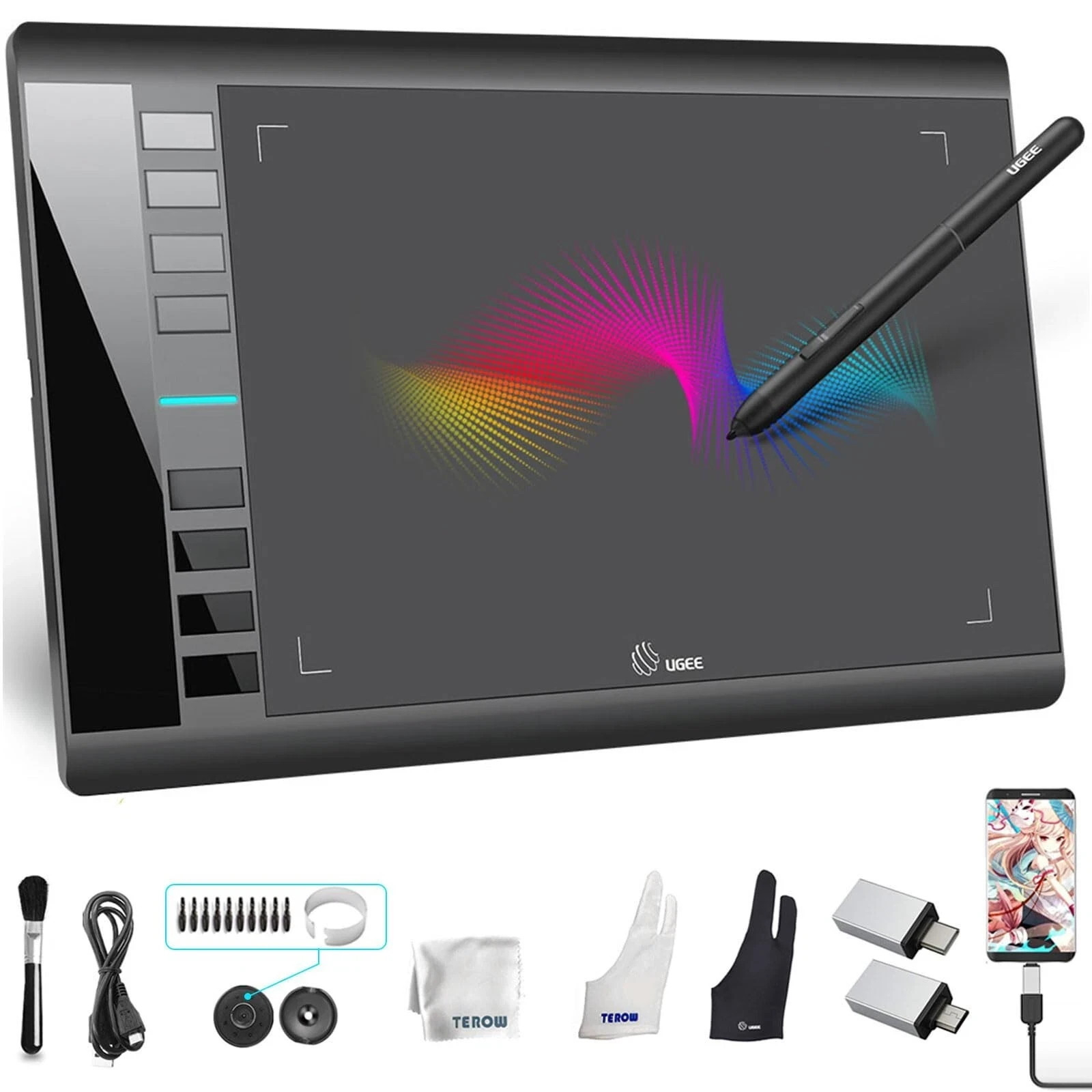 UGEE Graphics Drawing Tablet, M708 V2 Upgrade Support Android Phone 10x6 Inch...