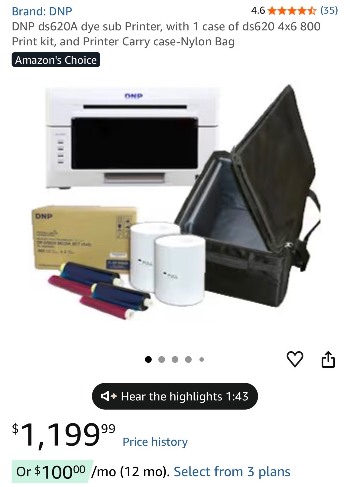 DNP DS620A Dye Sub Professional Photo Printer, Bundled With DNP 5x7" Dye Sub Med