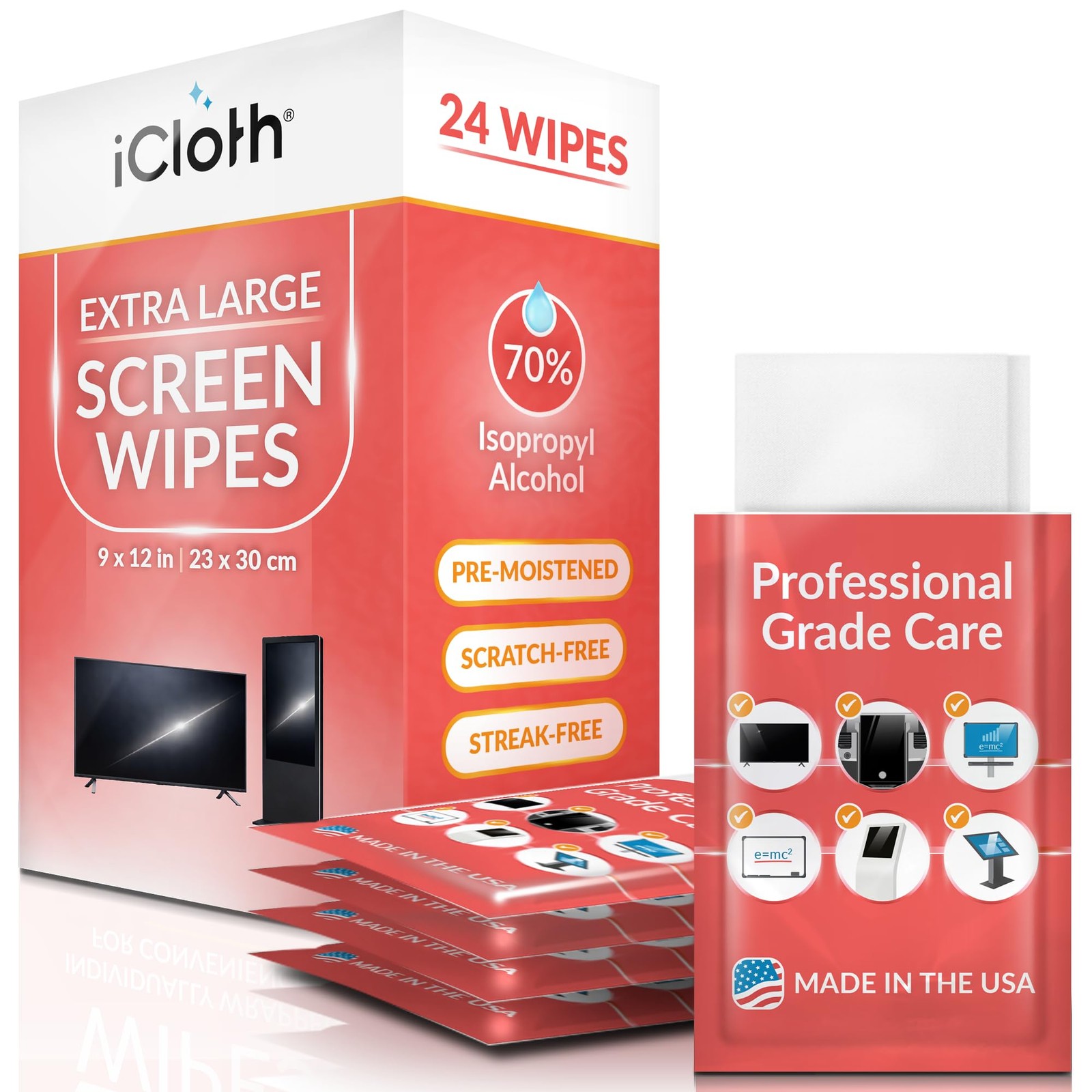 iCloth XL Wipe 9x12 Inch Electronics Cleaning 1 Count (Pack of 24), White