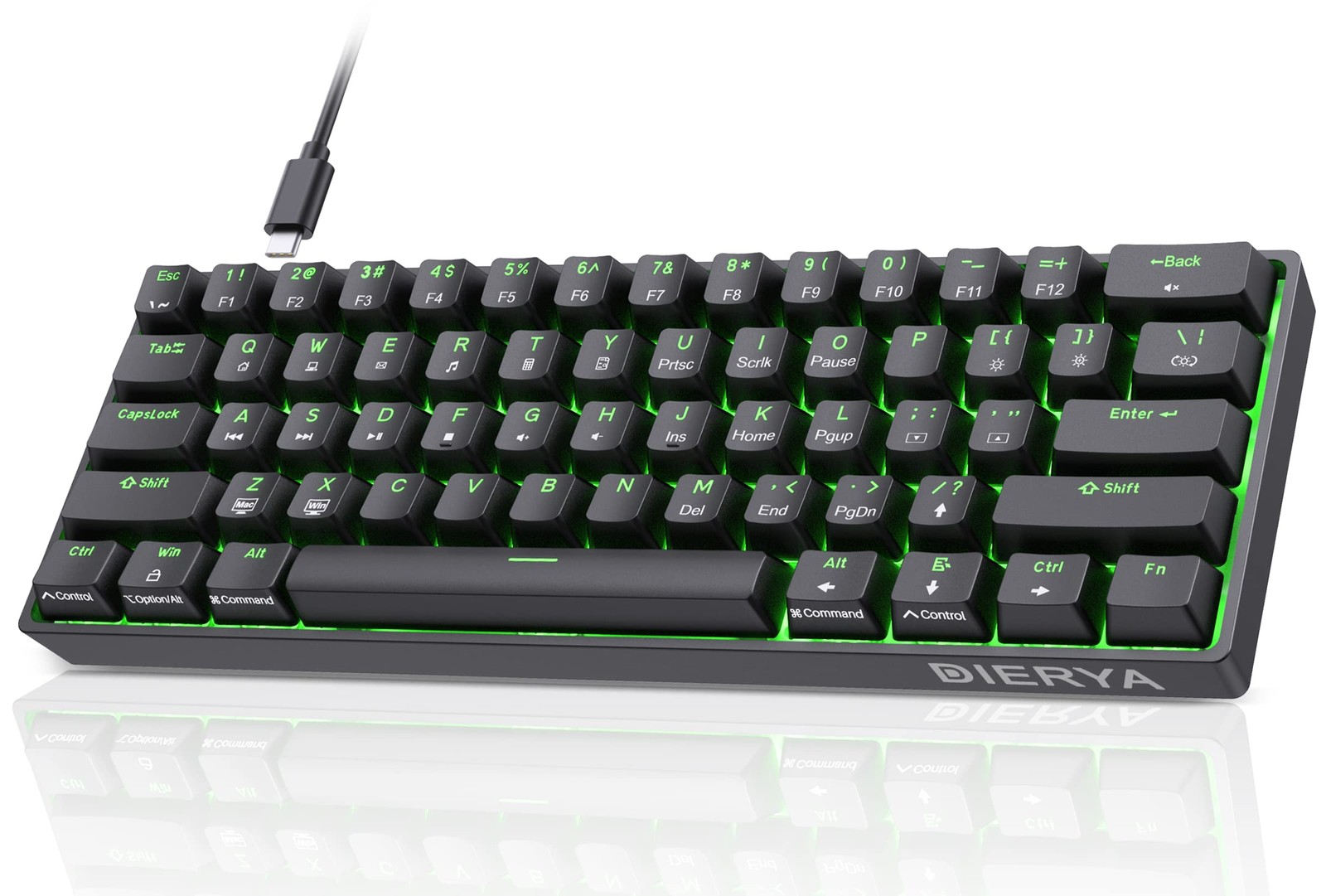 Black DK61se 60% Wired Mechanical Gaming Keyboard Brown Switch LED Backlit 61