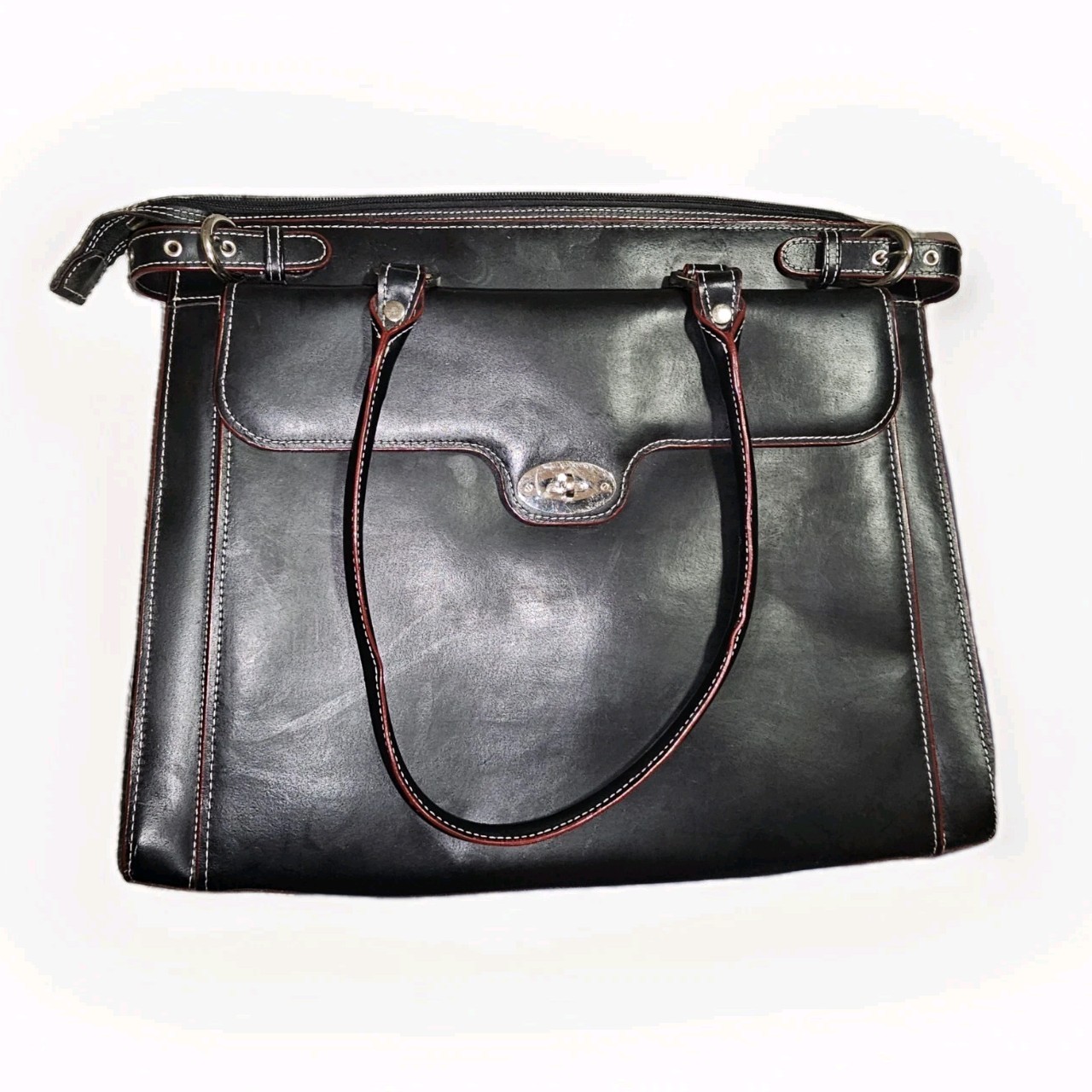 McKlein WINNETKA 15” Leather Laptop Briefcase Black/Red