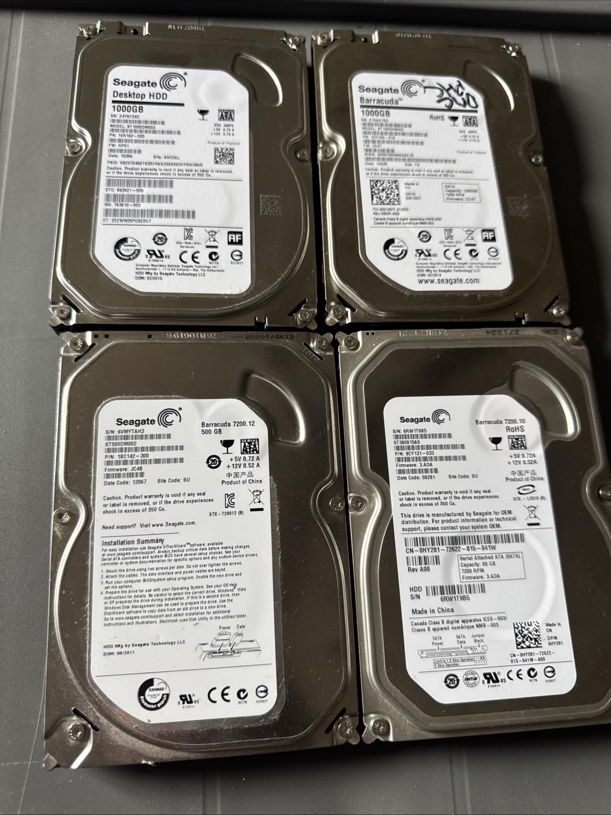 4 Seagate 3.5" Internal Hard Drives (2.58TB Total) - 1TB, 1TB, 500GB, 80GB
