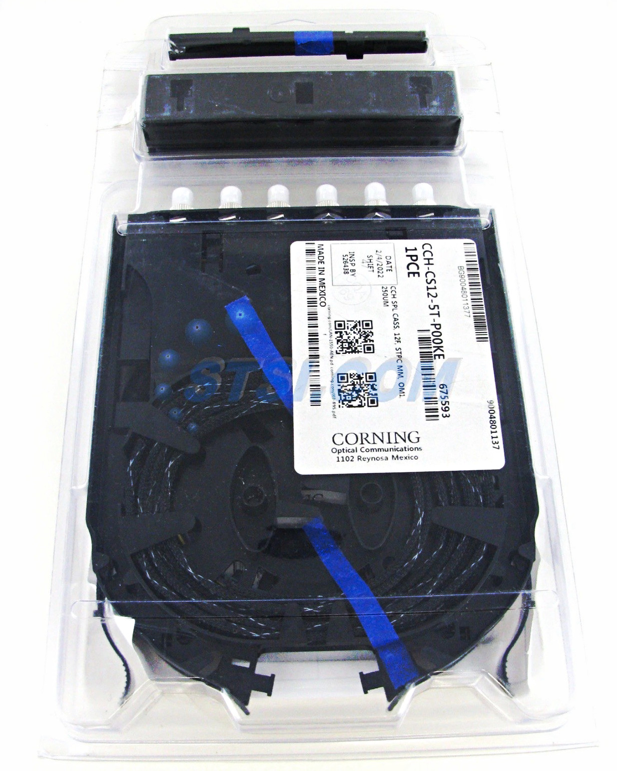 Corning CCH-CS12-5T-P00KE Pigtailed Splice Cassette, 12 Fiber UPC Simplex ST OM1