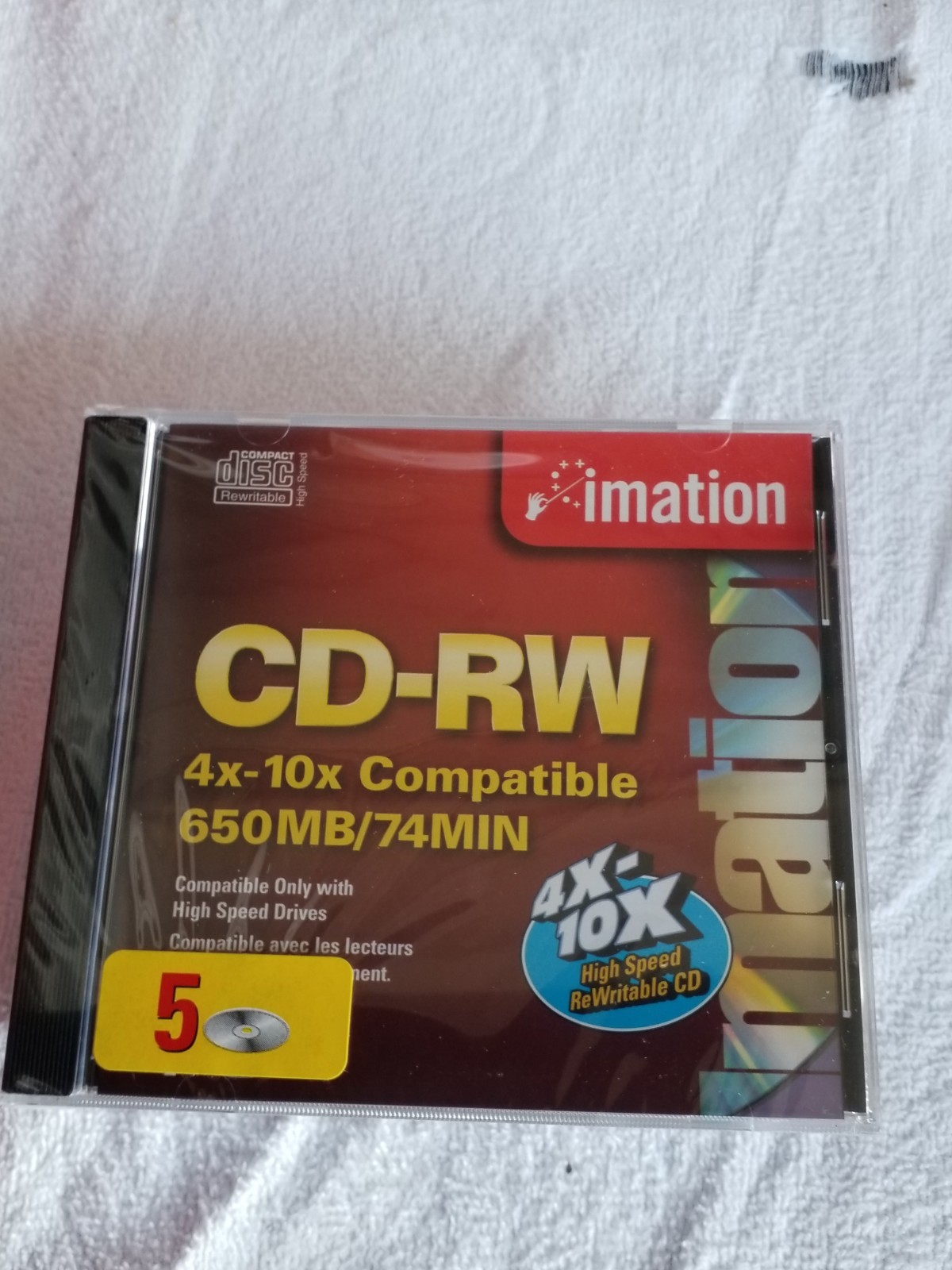 5 Pack Imation CD-RW 4X-10X High Speed Branded Logo 650MB Rewritable Disc
