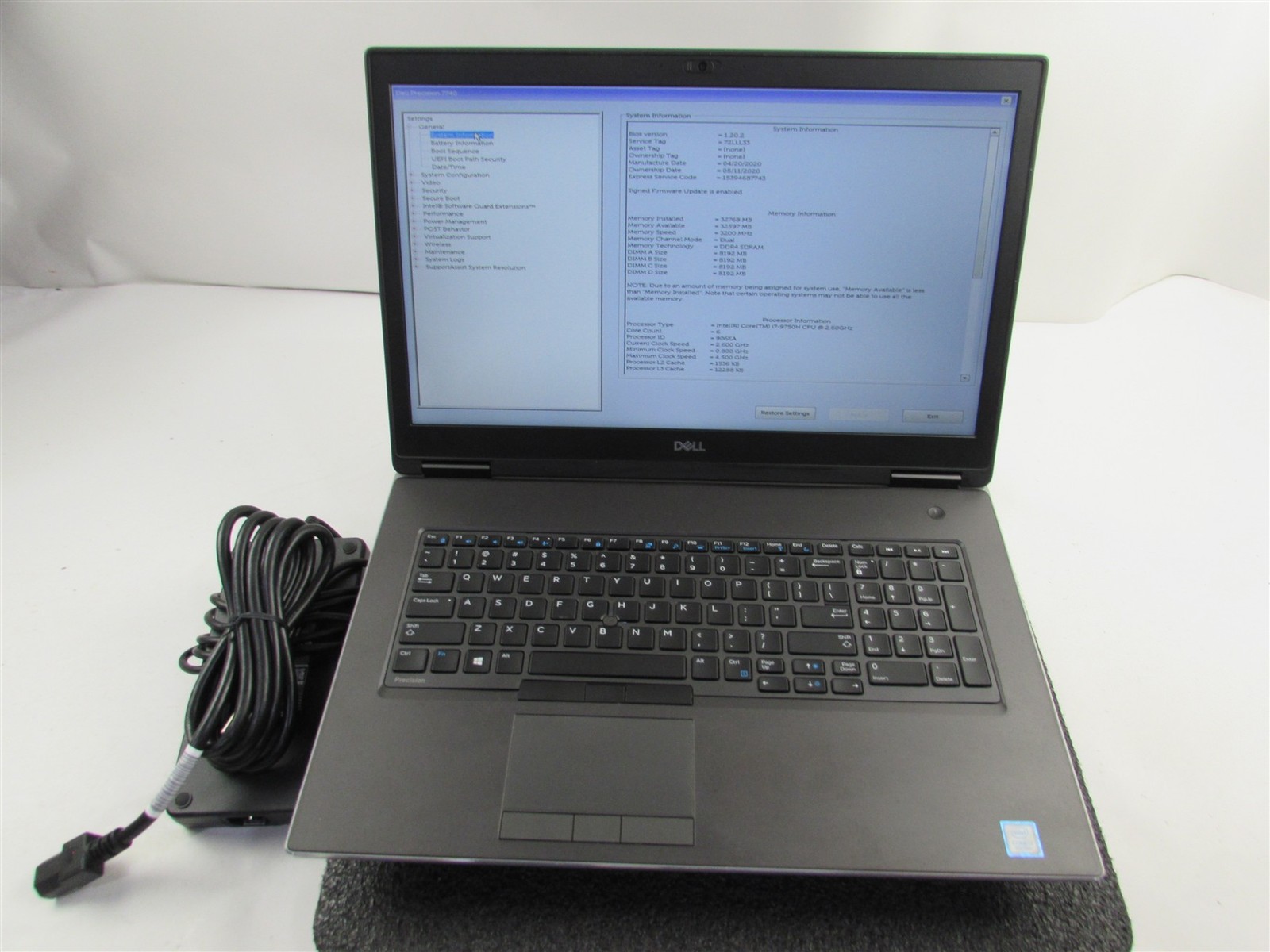 DELL PRECISION 7740 17.3" I7-9750H 512GB SSD 32GB RAM NVIDIA RTX 4000 WIN 11 