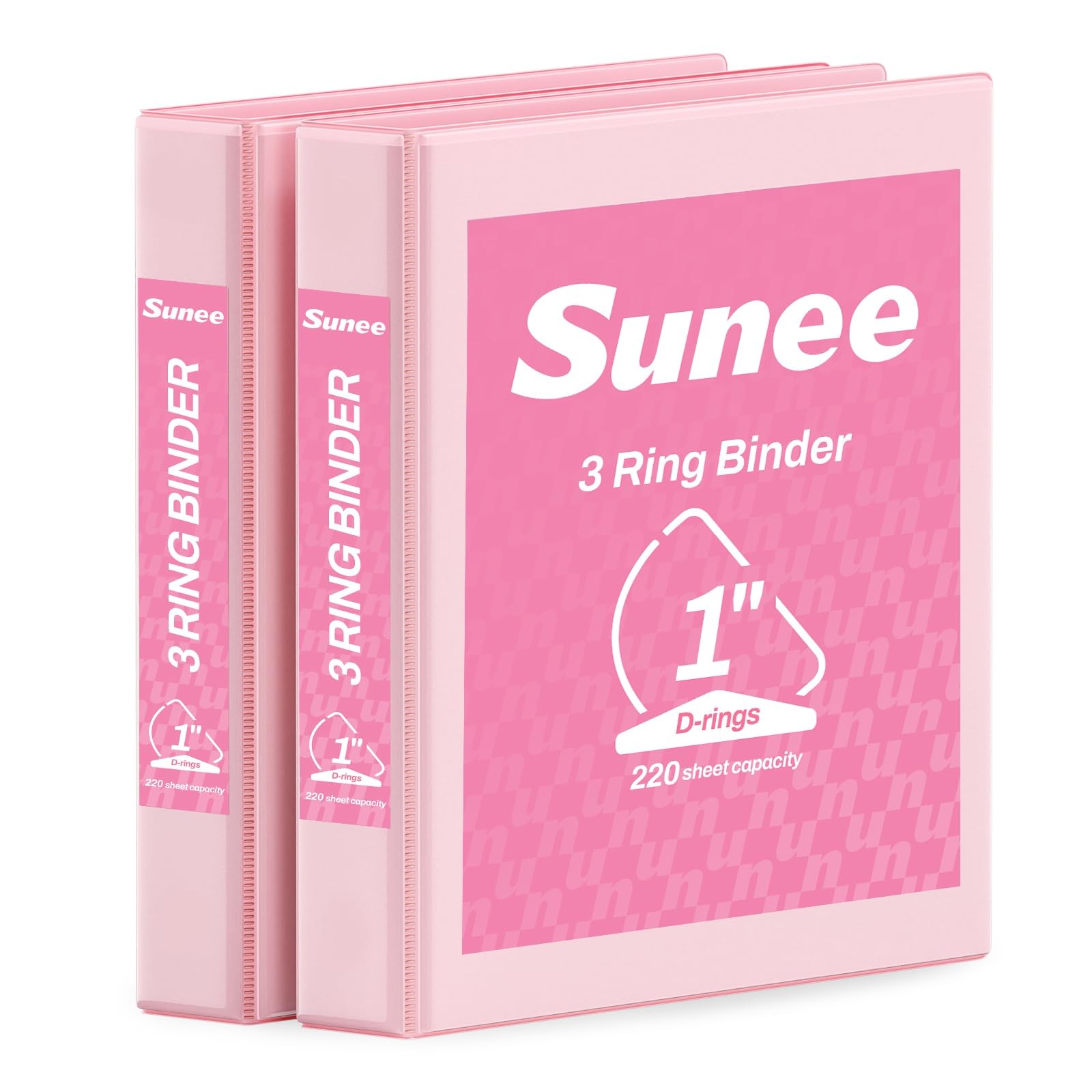 3 Ring Binder 1 Inch D 8.5x11 Pink 2 Pack SUNEE Clear View Three PVC-Free