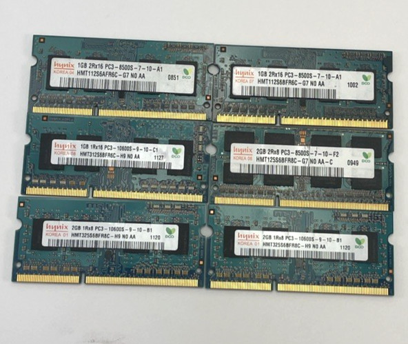 6 x  Hynix 1 2 GB 1Rx8 PC3-10600S-9-10-B1 / A1 RAM LOT - LOOK