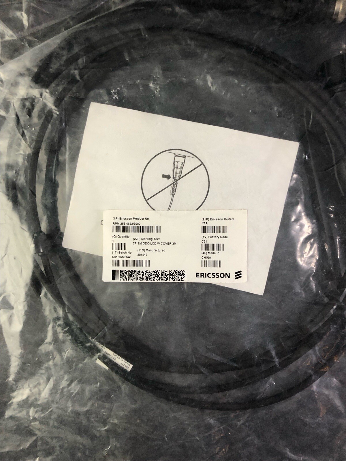 ERICSSON RPM 253 4692/3000 Fiber Optic Cable 2F SM ODC-LCD W Cover 3M Z4 Va5