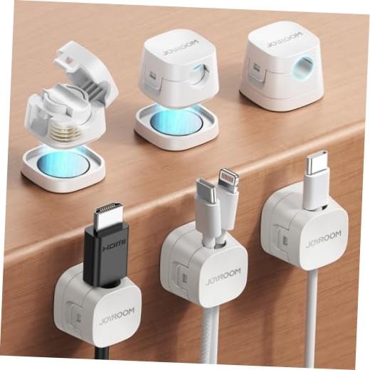 6-Pack Detachable Magnetic Cord Organizer, Adhesive Cable Clips | Auto White
