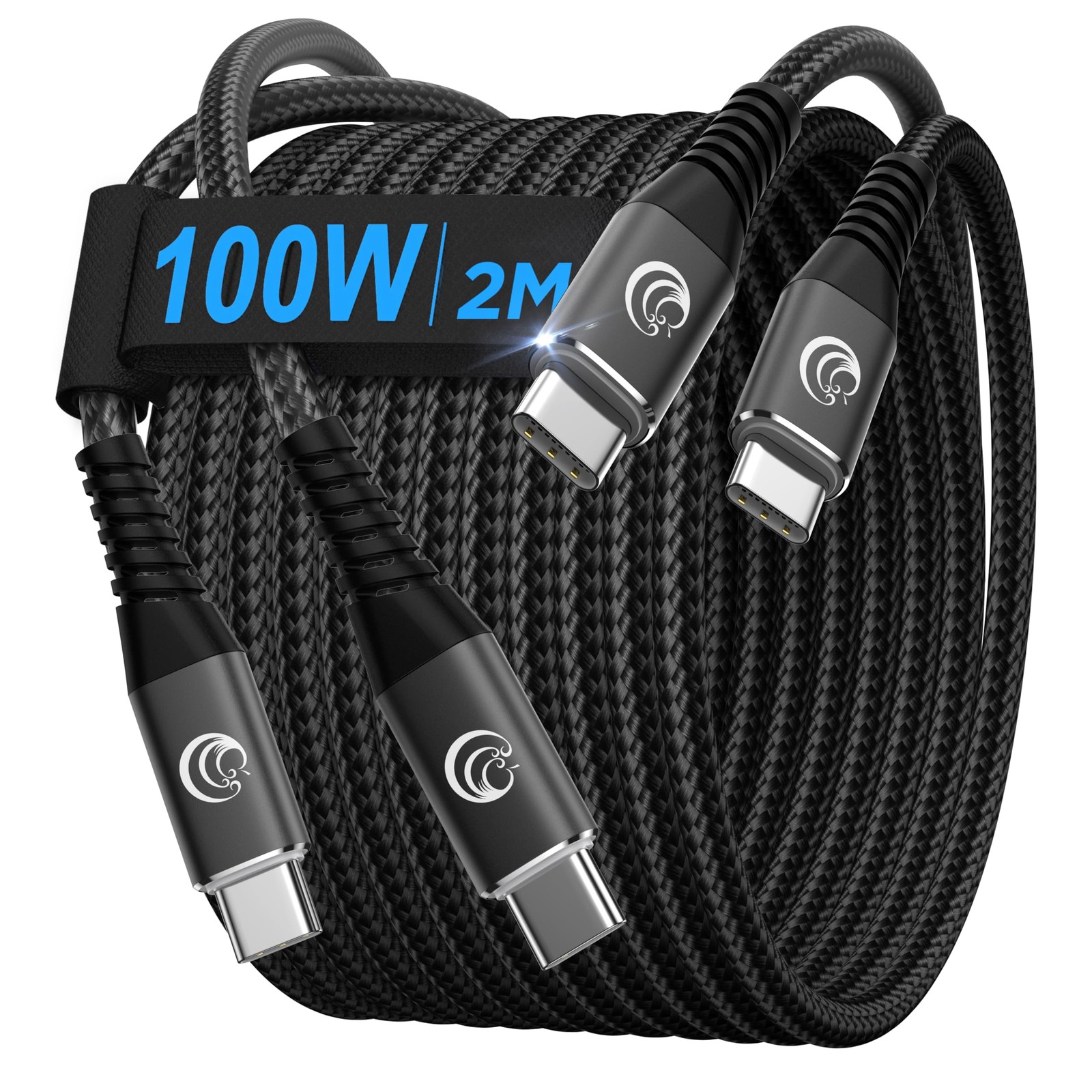 USB C to C Cable【6.6FT 2Pack】 100W Type C C Fast 6FT + 6FT, Black