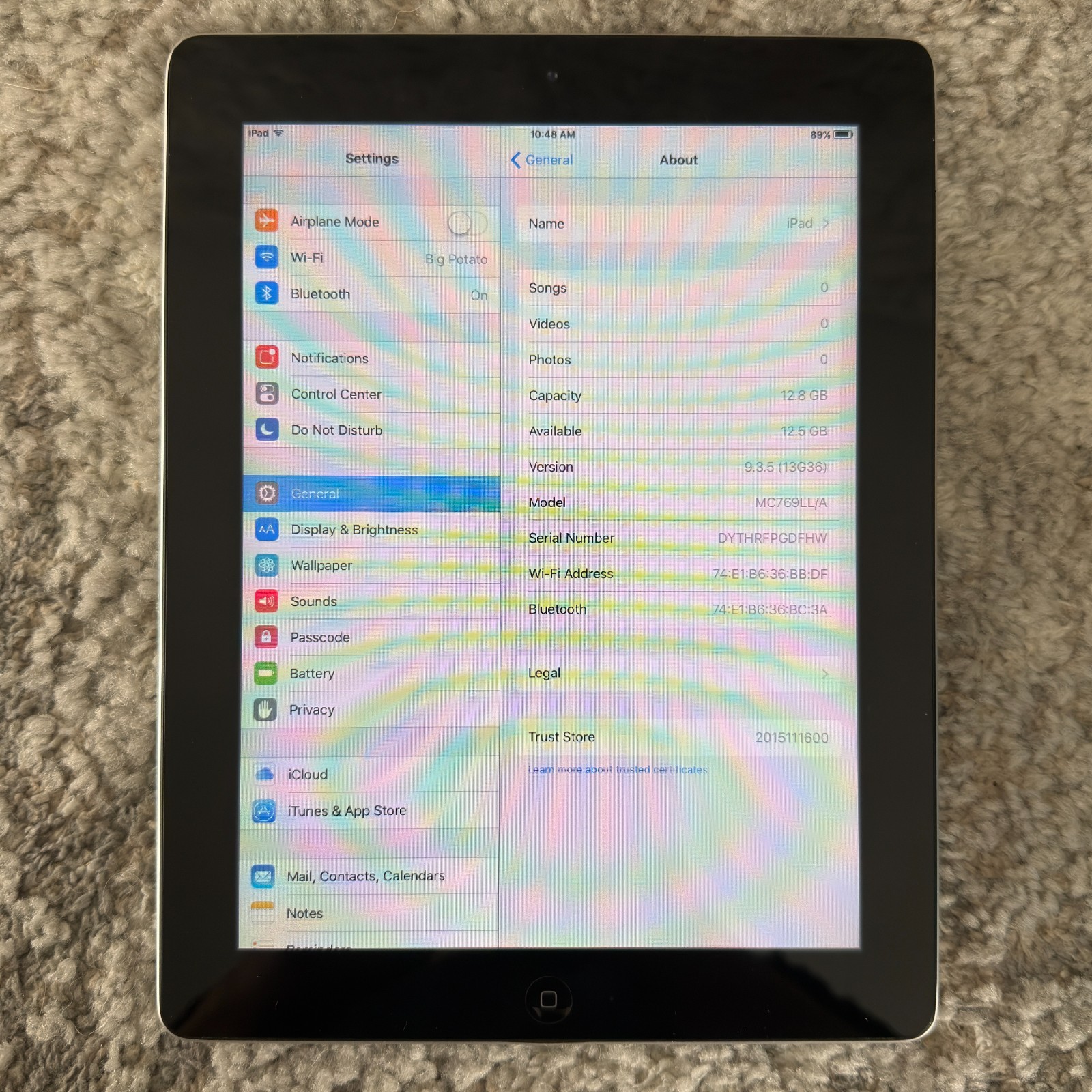 Apple iPad 9.7" 2nd Gen A1395 MC769LL/A Black / Silver 16GB WiFi Reset & Erased
