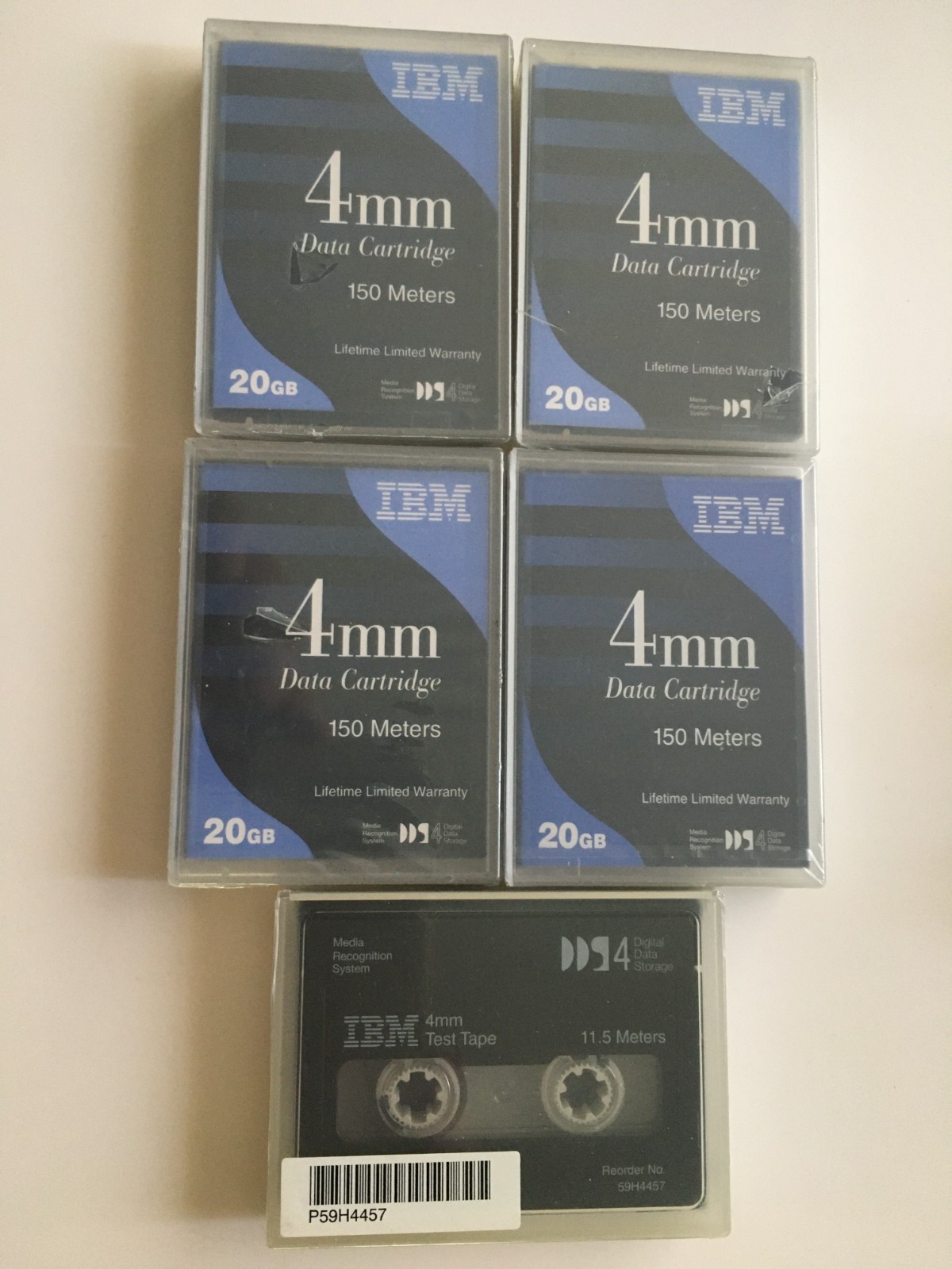 4 IBM DDS4 20 GB Data Tape Cartridges, 4mm 150M P/N: 59H4456 +1 59H4457 all New