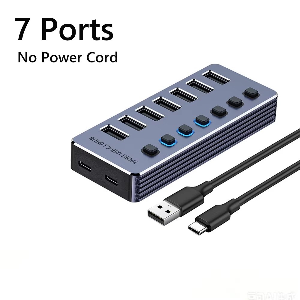 KEBIDUMEI USB 3.0 Hub 10-Port Splitter 5Gbps BC1.2 Individual Switches LED