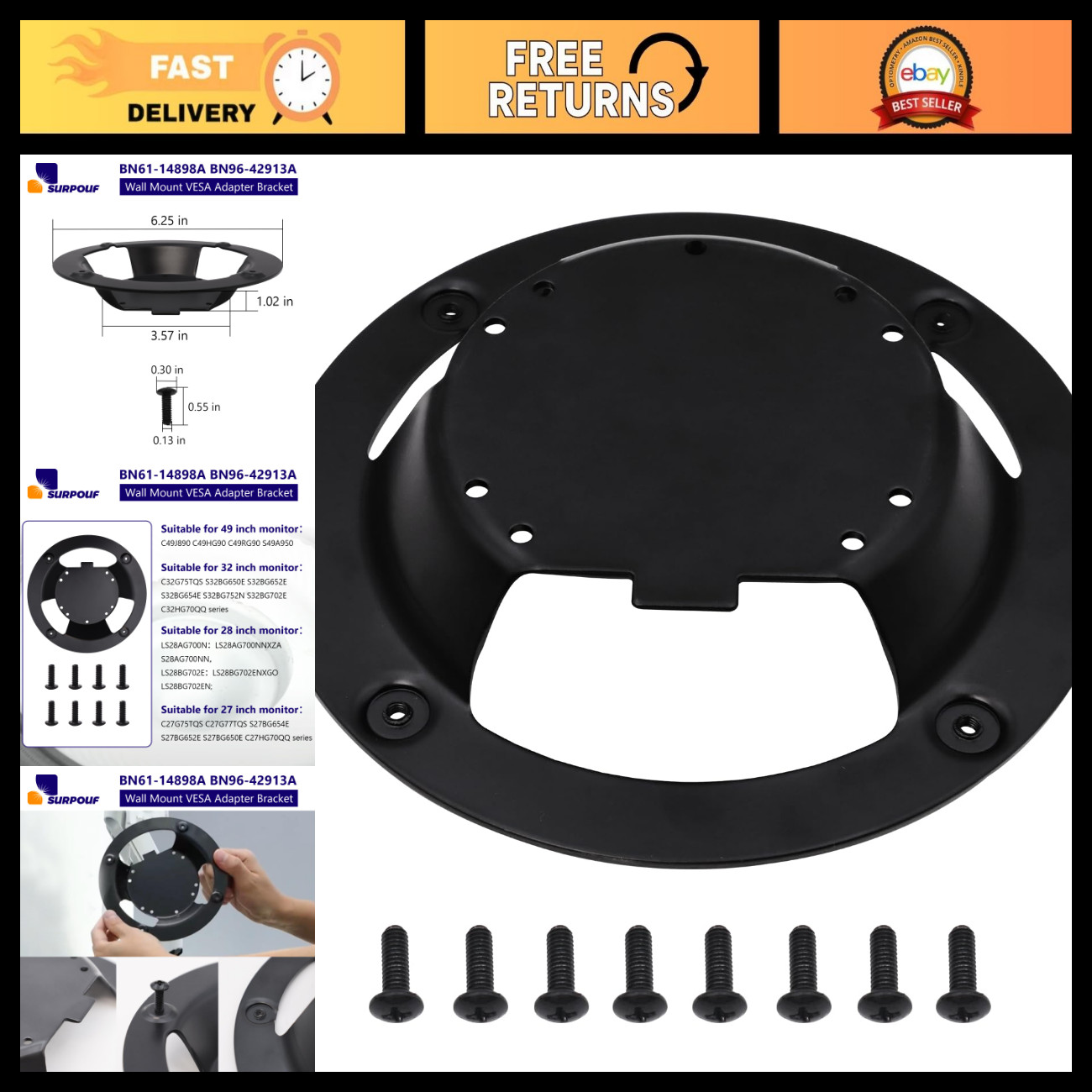 VESA Wall Mount Adapter Bracket for 27-49" Odyssey G6 G7 Monitors - Universal Fi