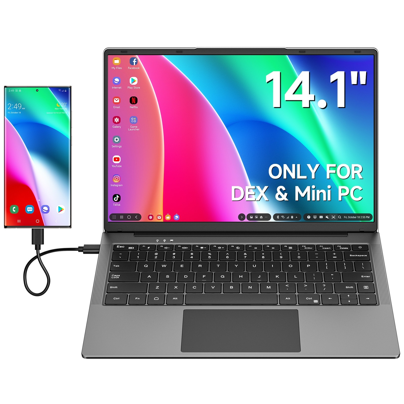 USED 14.1" Portable Monitor with Keyboard,Lapdock for DeX Phone/Mini PC/USB/HDMI