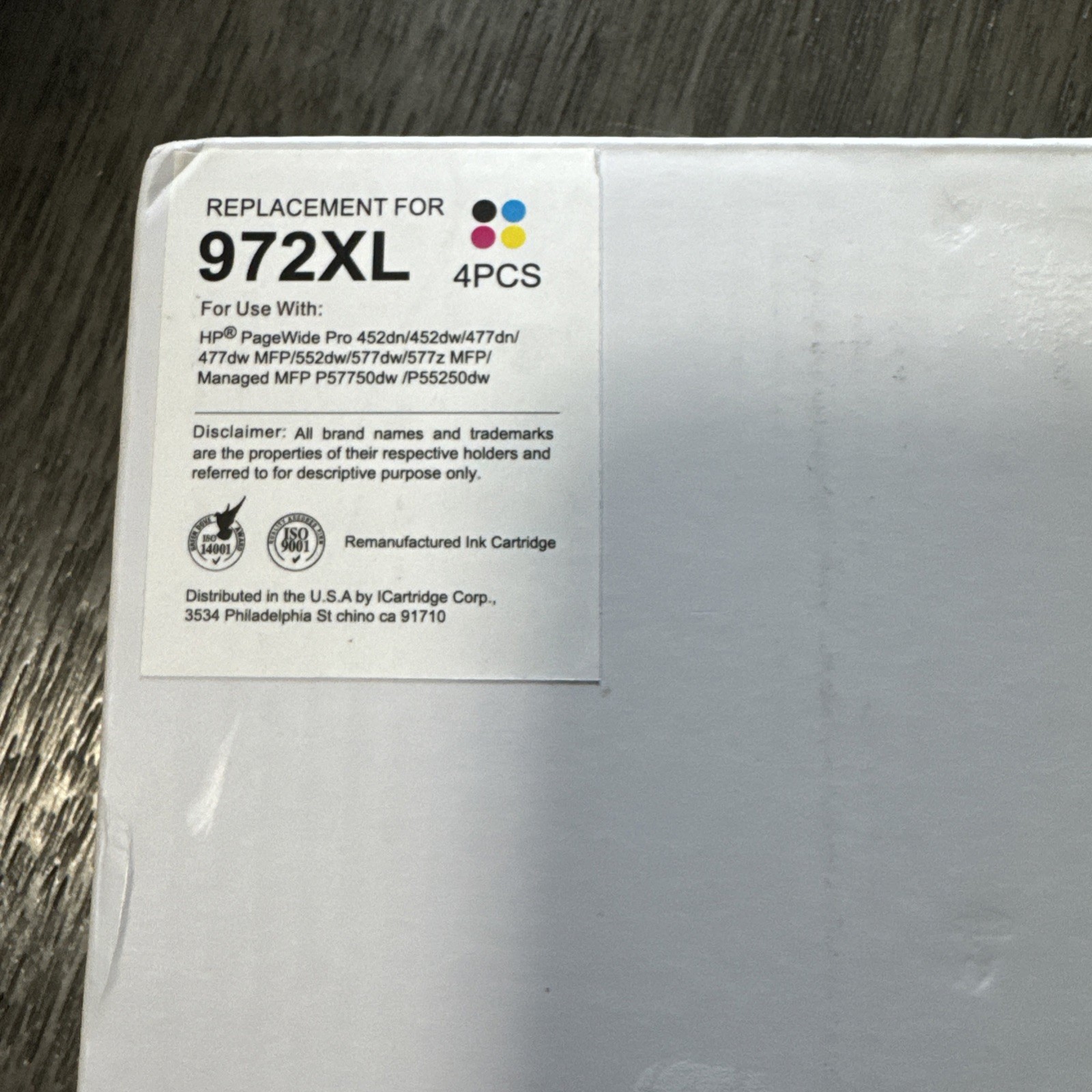 972XL 4Pcs Replacement Ink Cartridge For HP PageWide Pro Models Blk,Ylw,Mag,Cyn