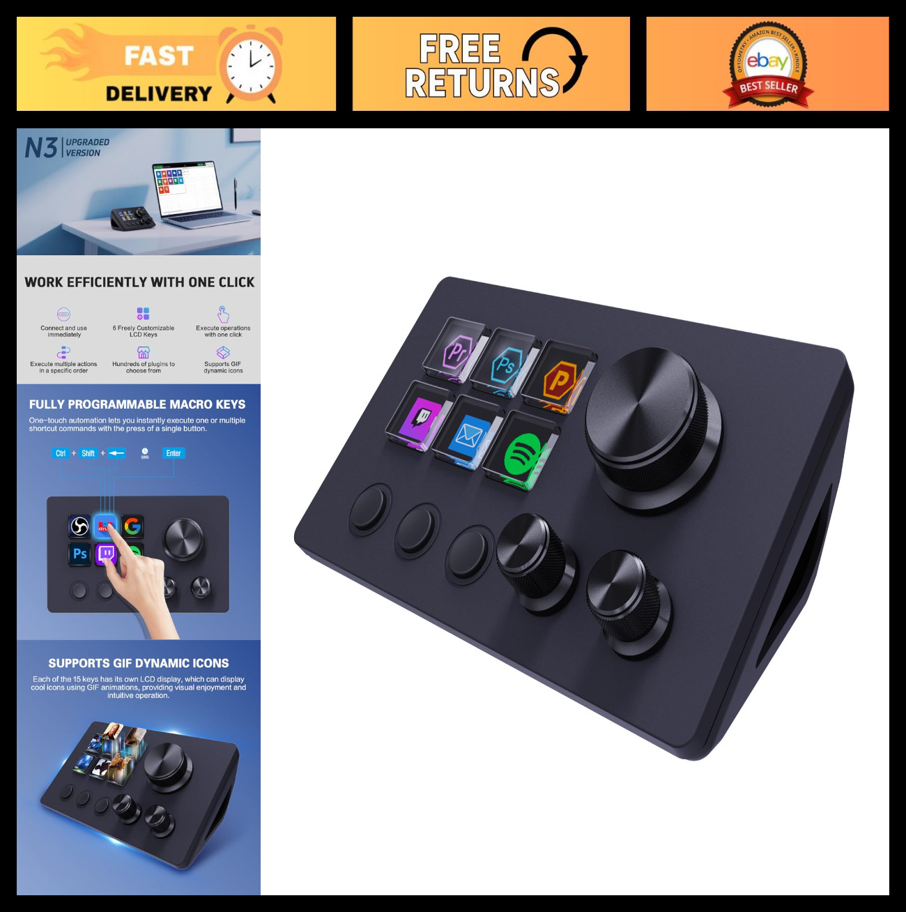 Customizable Streaming Macro Keypad, Gaming Shortcut Controller with 6 LCD Keys,