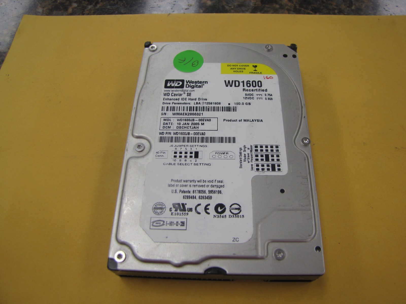 Westen Digital WD1600 WD1600AAJB-00EVAO Enhanced IDE Hard Drive