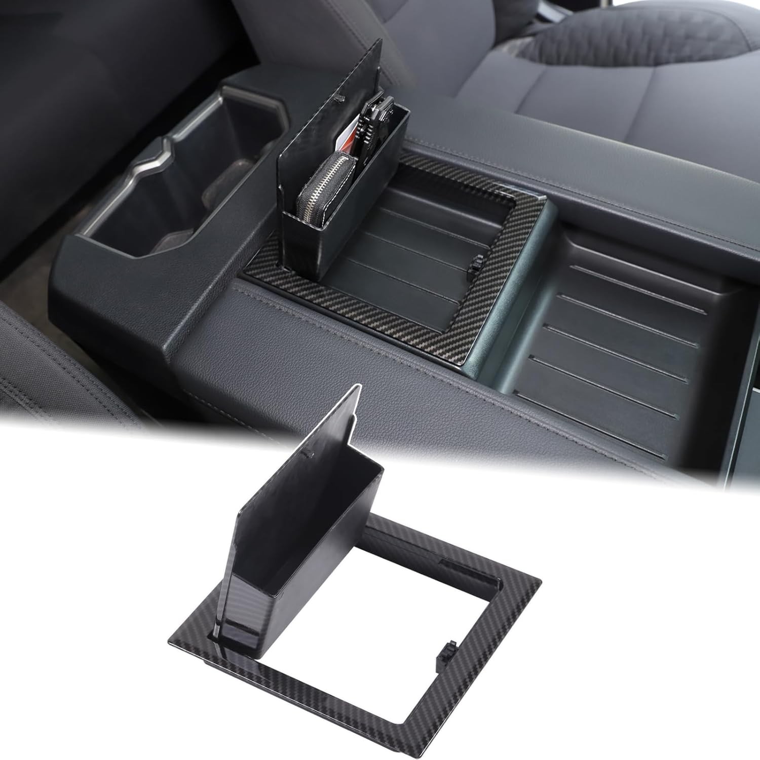 Car Armrest Hidden Storage Box Compatible with Toyota Carbon Fiber Pattern 