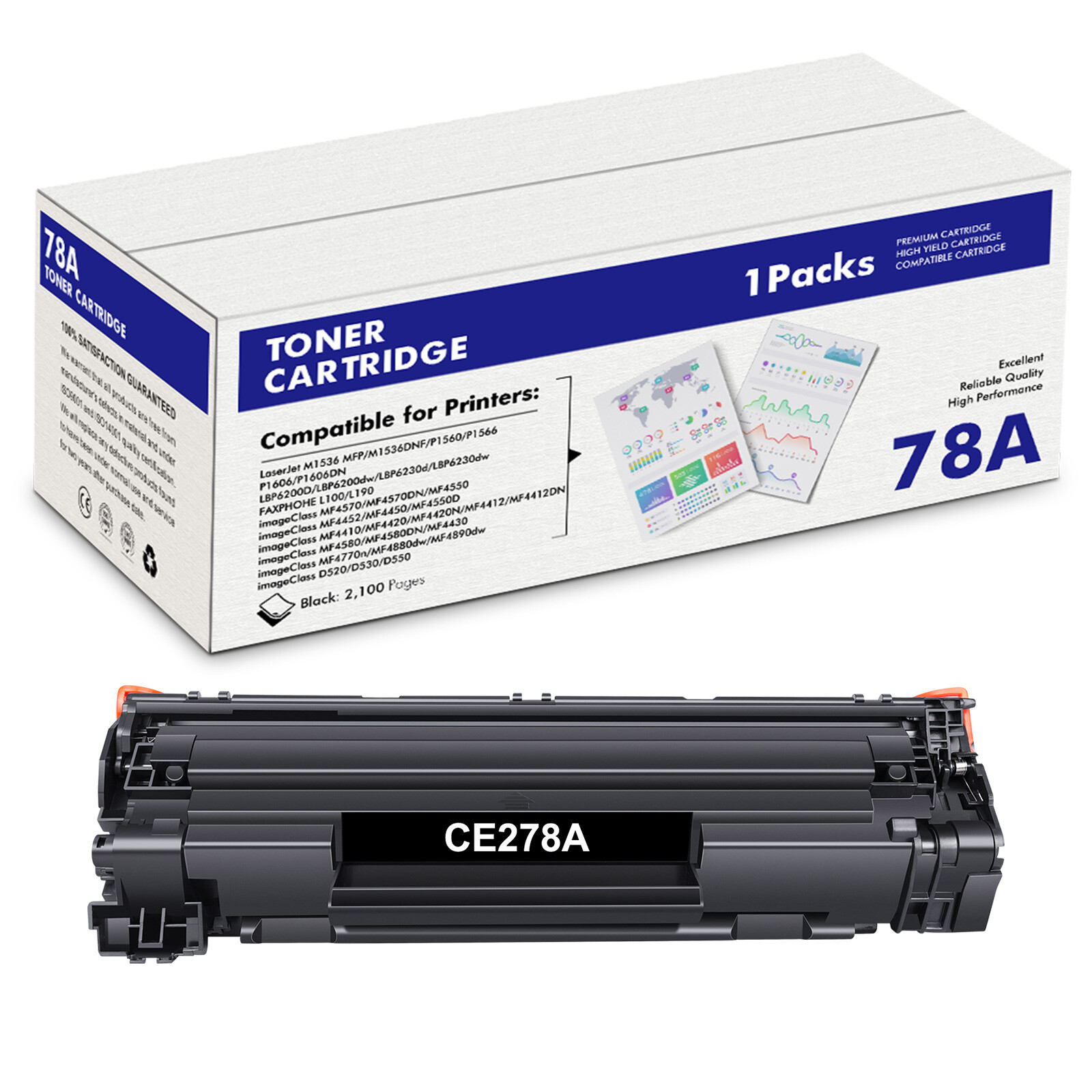 1PK CE278A High Yield Black Toner for HP 78A Laserjet Pro P1606DN M1536DNF MFP
