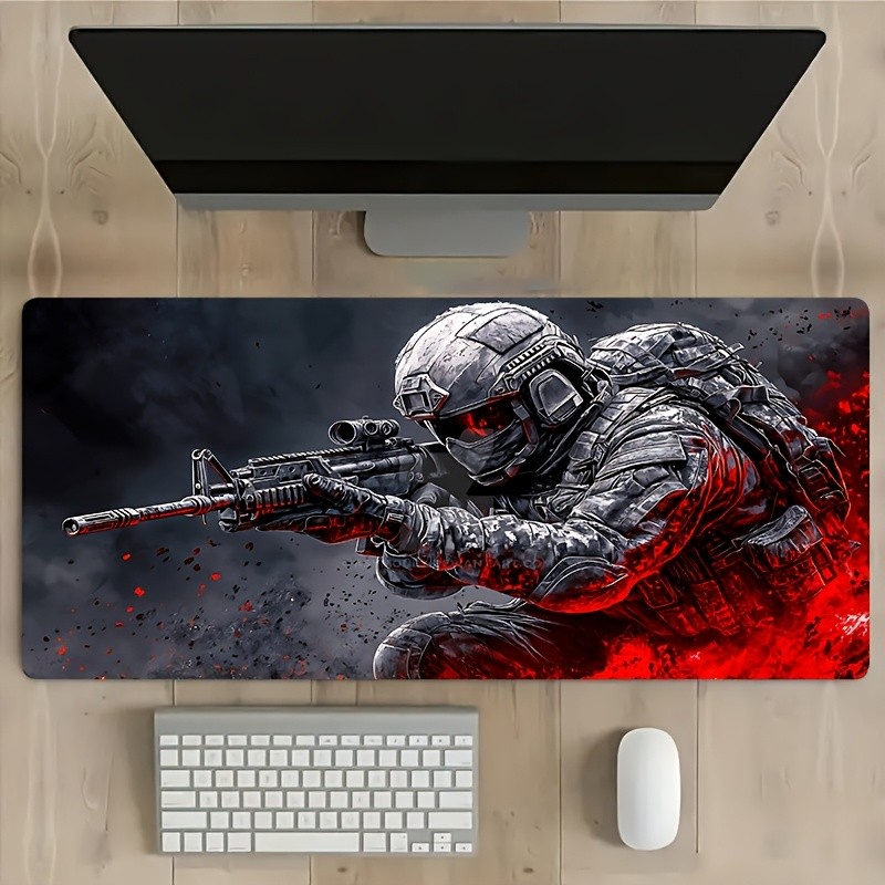 Soldier Warrior Mouse Pad, Rubber Non-Slip PC Computer Gaming Desk Mat, Large