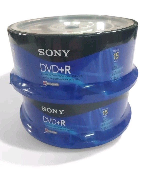Sony AccuCORE DVD+R - 15 Disc Pack - 120 Mins 4.7 GB 1-16x - New/Sealed Qt OF 2