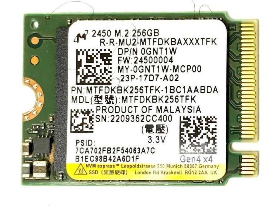 Micron 256GB M.2 PCIe NVMe SSD mtfdkbk256tfk Dell 0GNT1W OEM