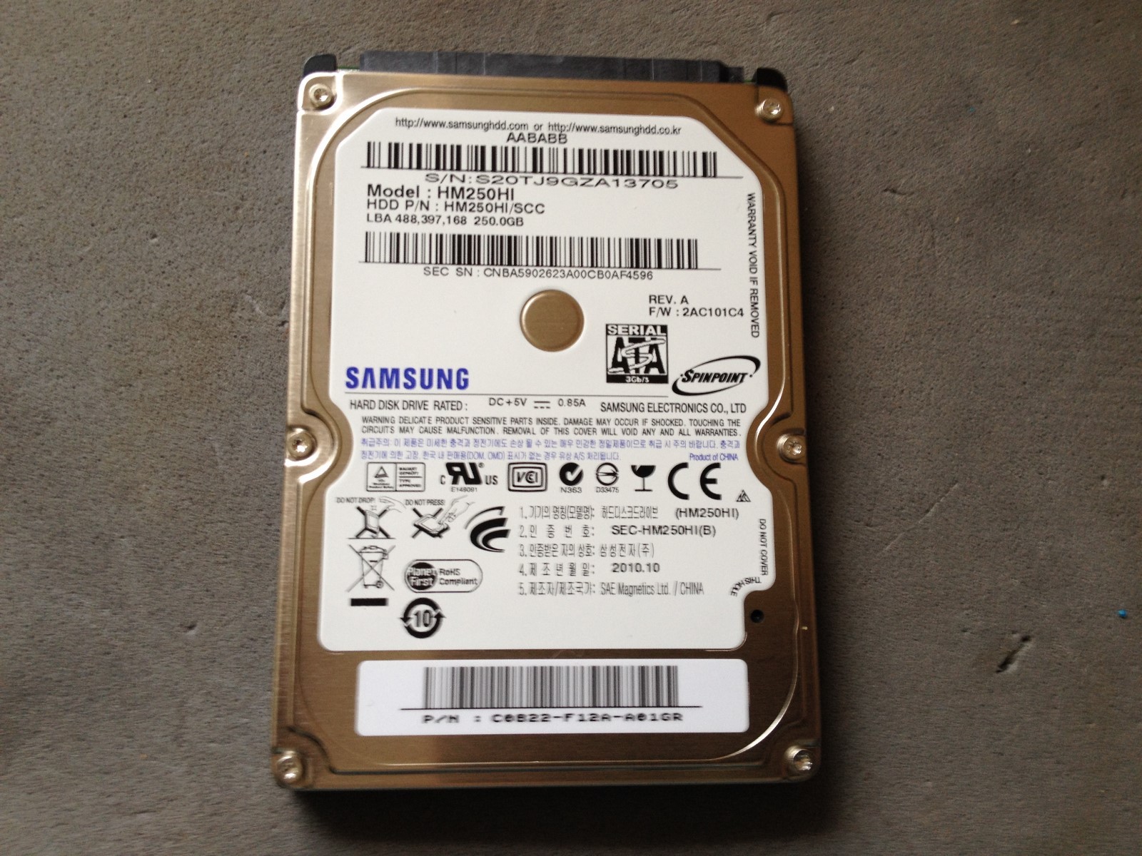 Samsung HM250HI 250GB,Internal,5400RPM,2.5" (HM250HI/SCC) HDD 
