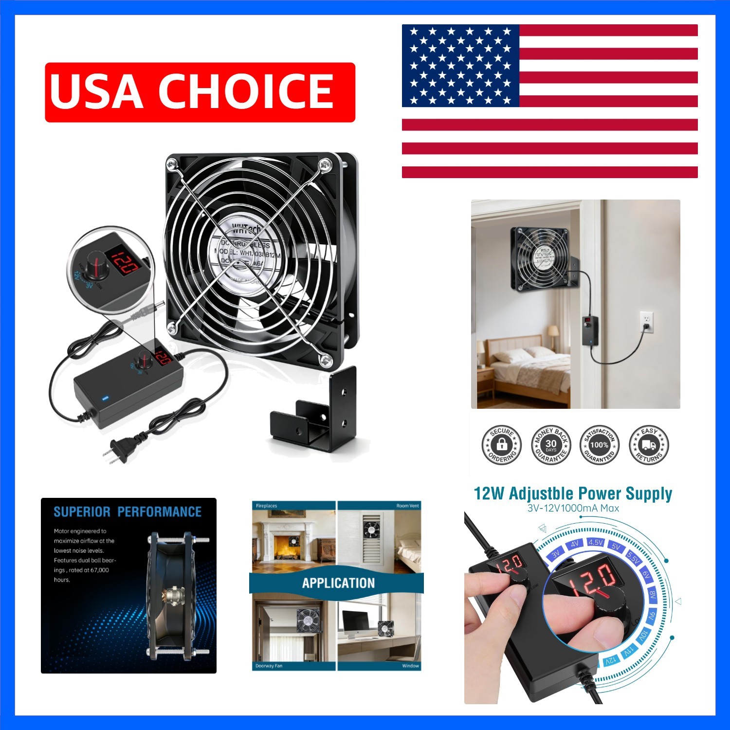 WHTech AC 110V 240V 120mm x 38mm Muffin Fan with Variable Speed Controller fo...
