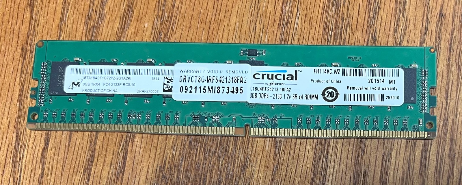 Micron Crucial CT8G4RFS4213.18FA2 8GB 1Rx4 PC4-2133P DDR4 RDIMM (Qty 4 Availabl)