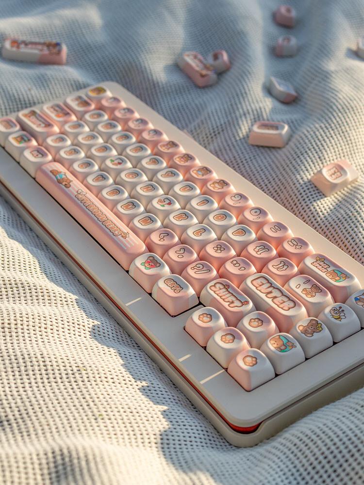 Kawaii Pink Bear PBT Keycaps 130 pcs Keys MOA For Mahjong Sound Hifi Keyboard