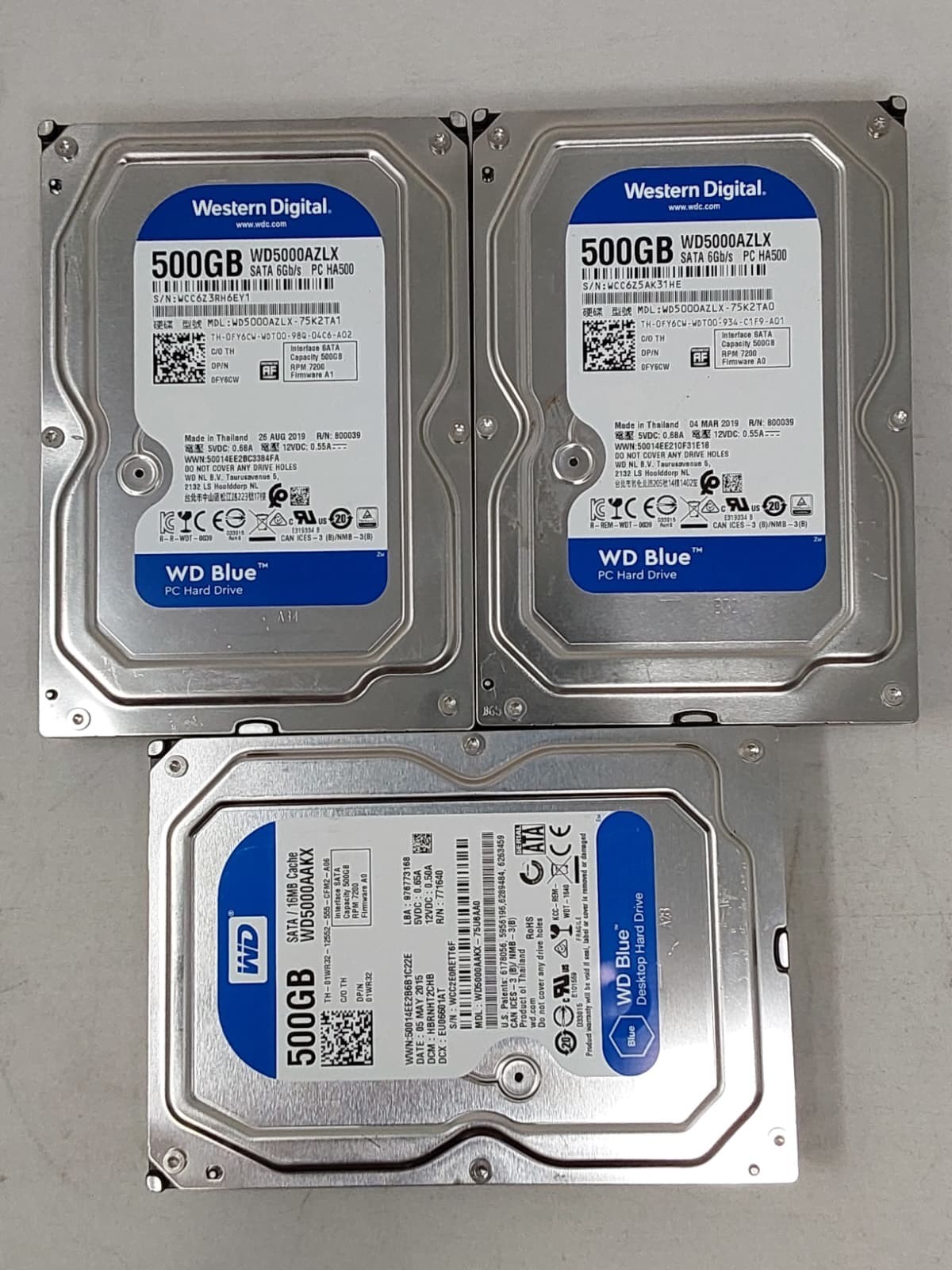 Lot of 3 Western Digital Blue 500gb HDD 3.5" - Tested
