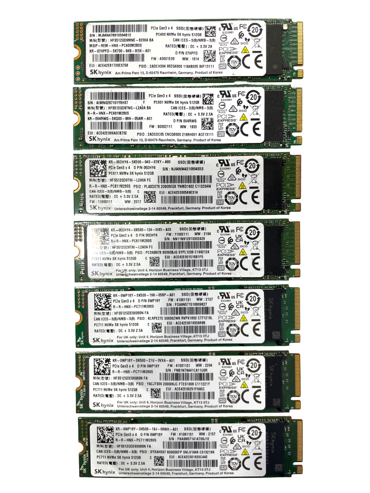 ''LOT OF 7'' SK HYNIX  512GB M.2 NVME SSD HARD DRIVE - TESTED  #26