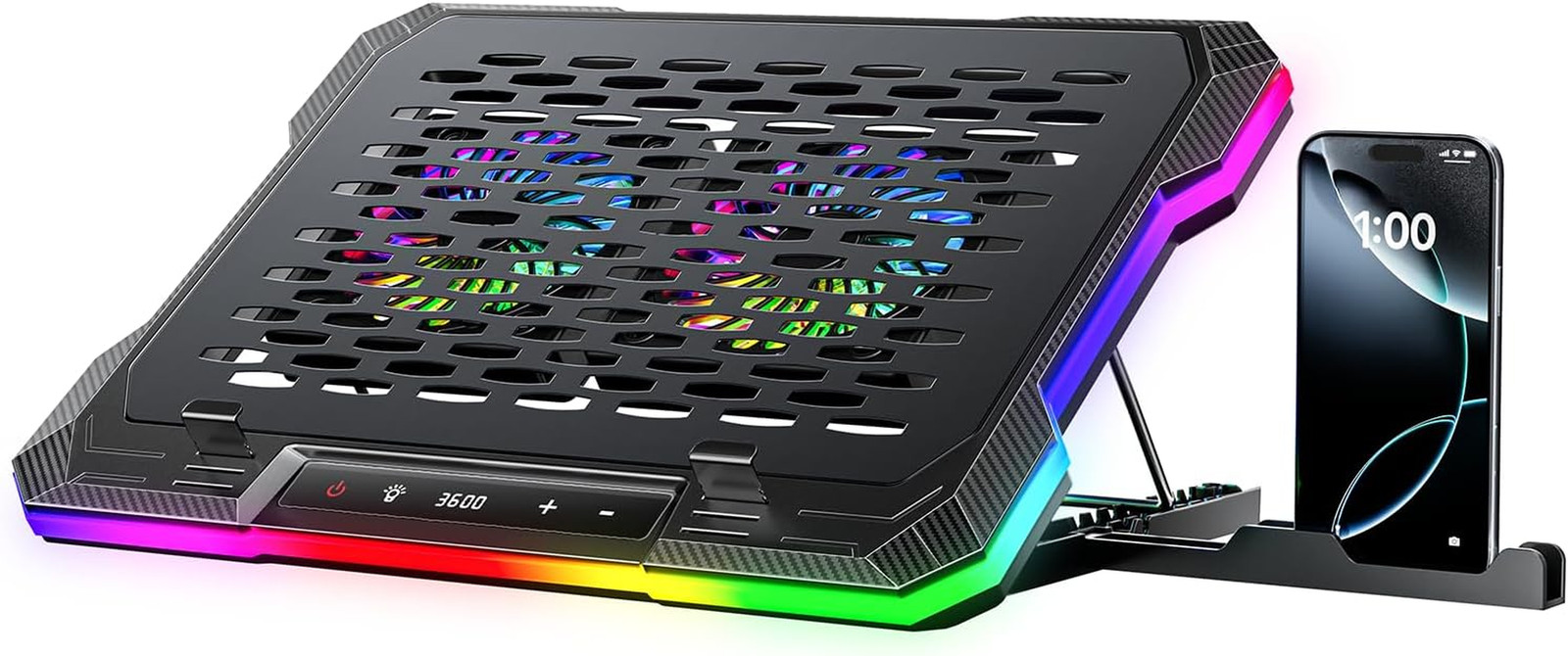 2 Detachable Fans RGB Gaming Laptop Cooling Pad, Rapid Cooling