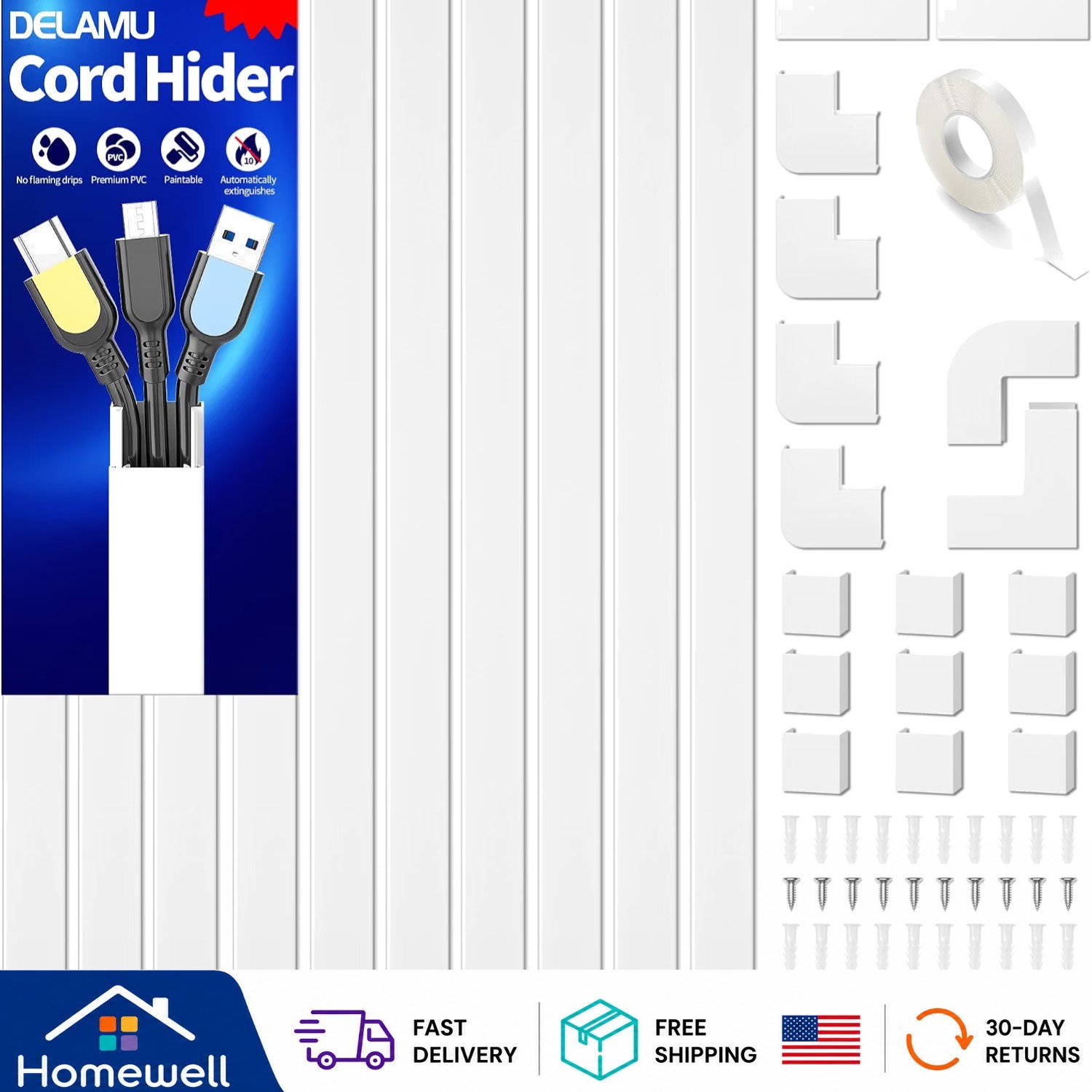 Versatile 157in Cord Hider for Indoor & Outdoor Use,  PVC Wire Concealer