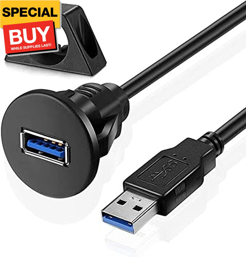 Small USB 3.0 Male to Female AUX Flush Panel Mount Extension Cable for Car Truck